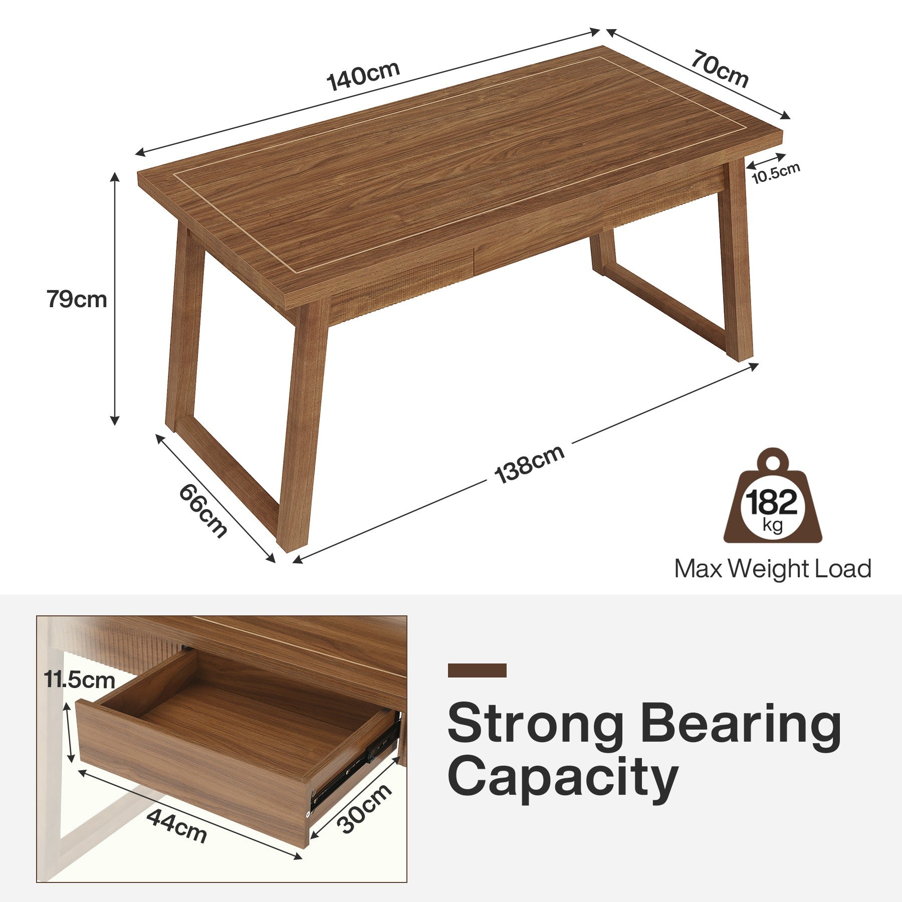 Tribesigns Bureau d'ordinateur en bois de 140 cm, Table de travail moderne du milieu du siècle avec tiroir