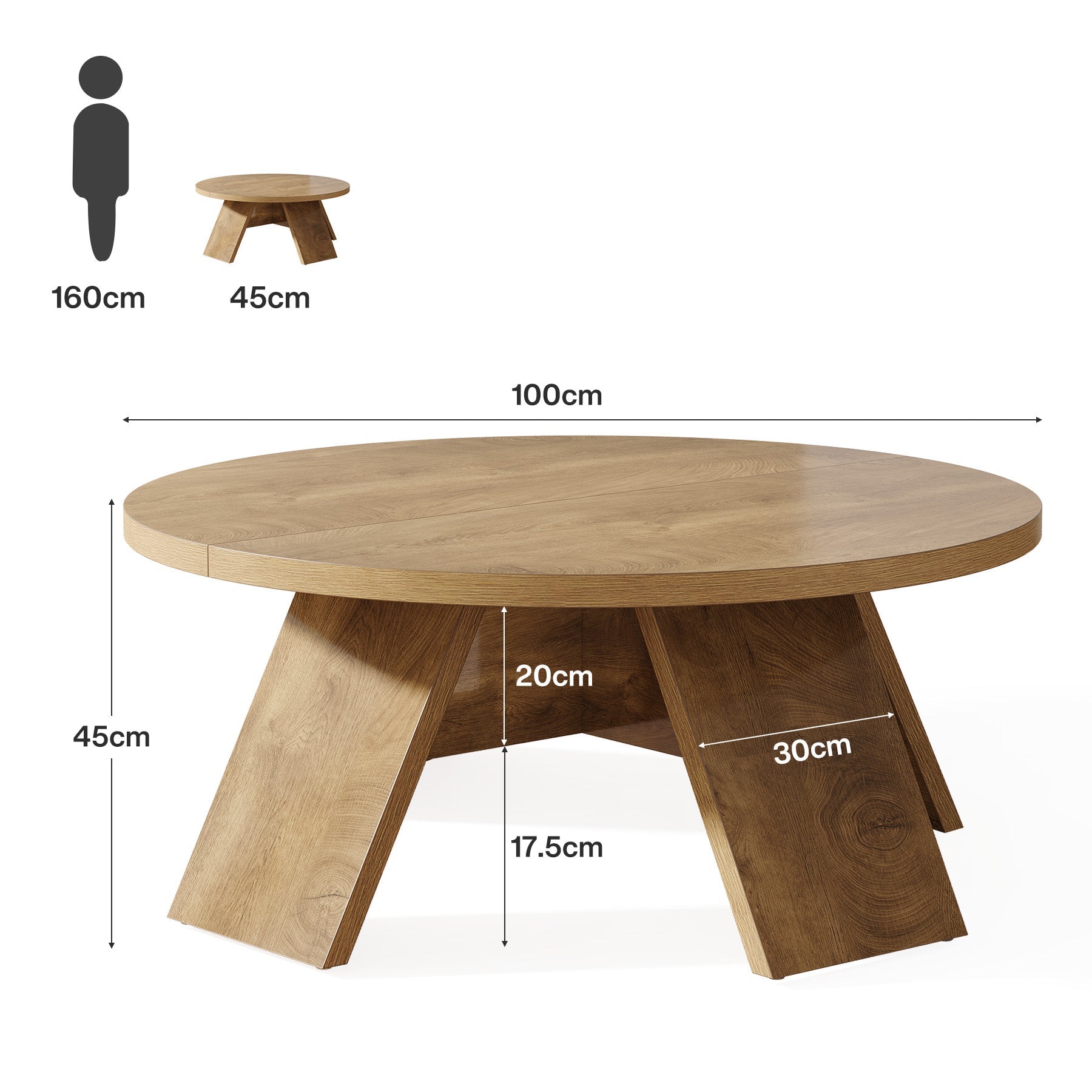 Tribesigns Table basse ronde en bois de 100 cm avec pieds évasés, Table d'appoint moderne pour salon