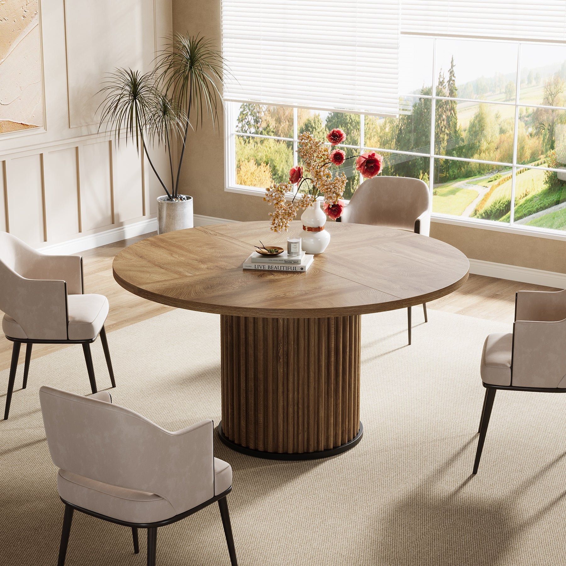 Tribesigns Table de salle à manger ronde noire de 120 cm pour 4 à 6 personnes, Table de cuisine moderne avec piètement en métal