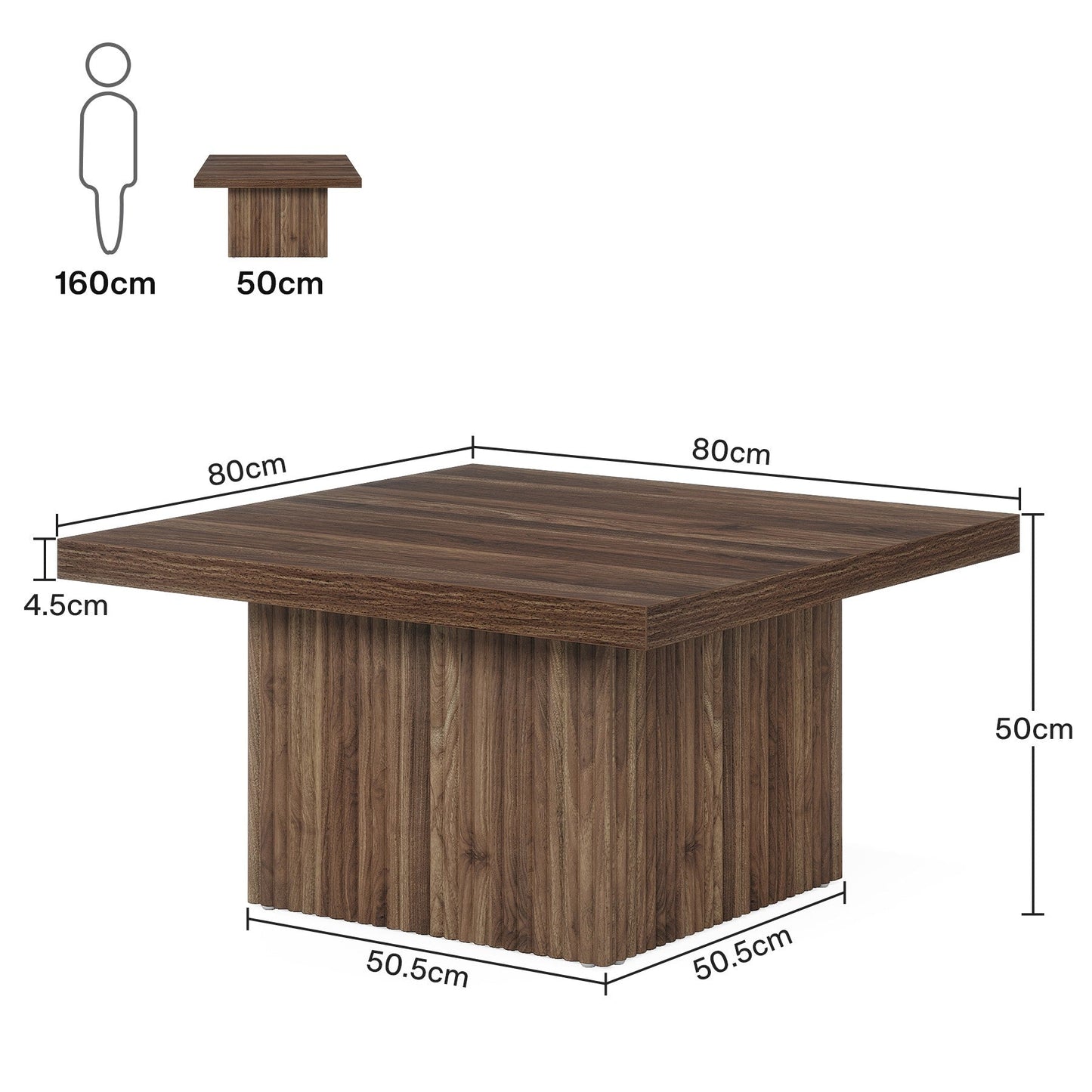 Tribesigns Table basse carrée, Table de cocktail en bois de 80 cm