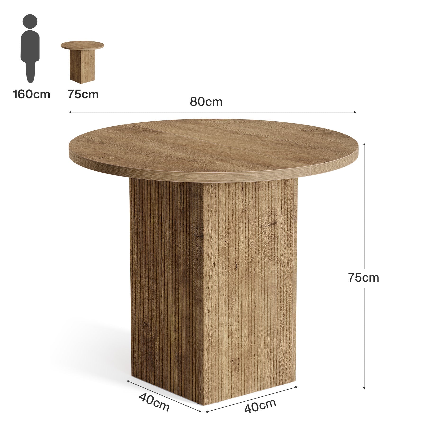 Tribesigns Table de conférence ronde de 80 cm, Table de bureau avec base nervurée en marron pour les petits espaces