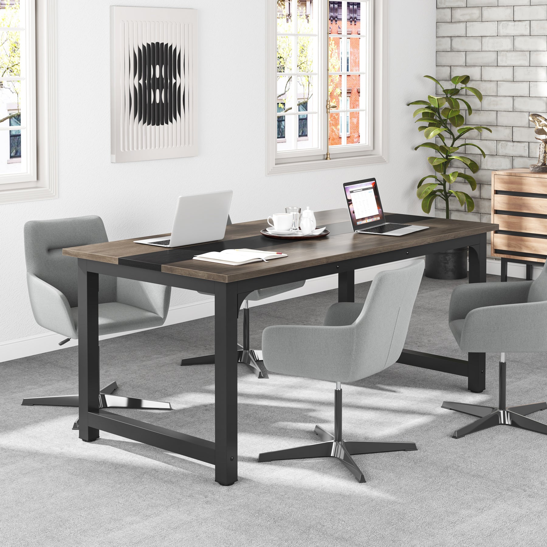 Tribesigns Bureau télétravail, Bureau en bois et métal Bureau d'ordinateur grand et moderne