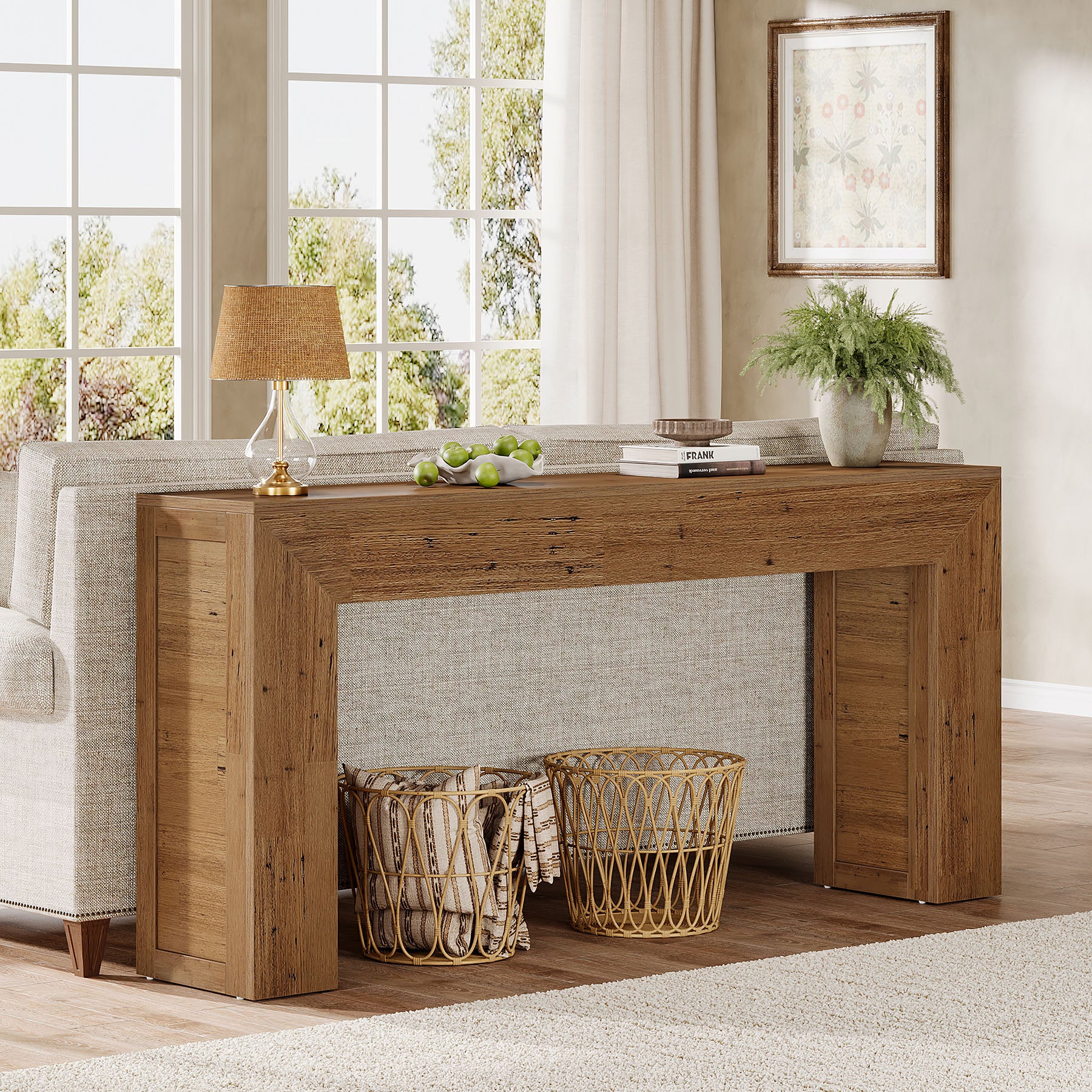 Tribesigns Table console étroite 160 cm, Table de couloir en bois derrière le canapé