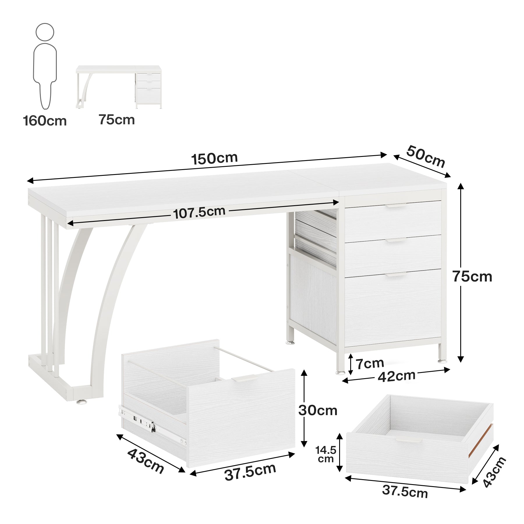 Tribesigns Bureau informatique industriel, Bureau 150 cm avec armoire à tiroirs réversible