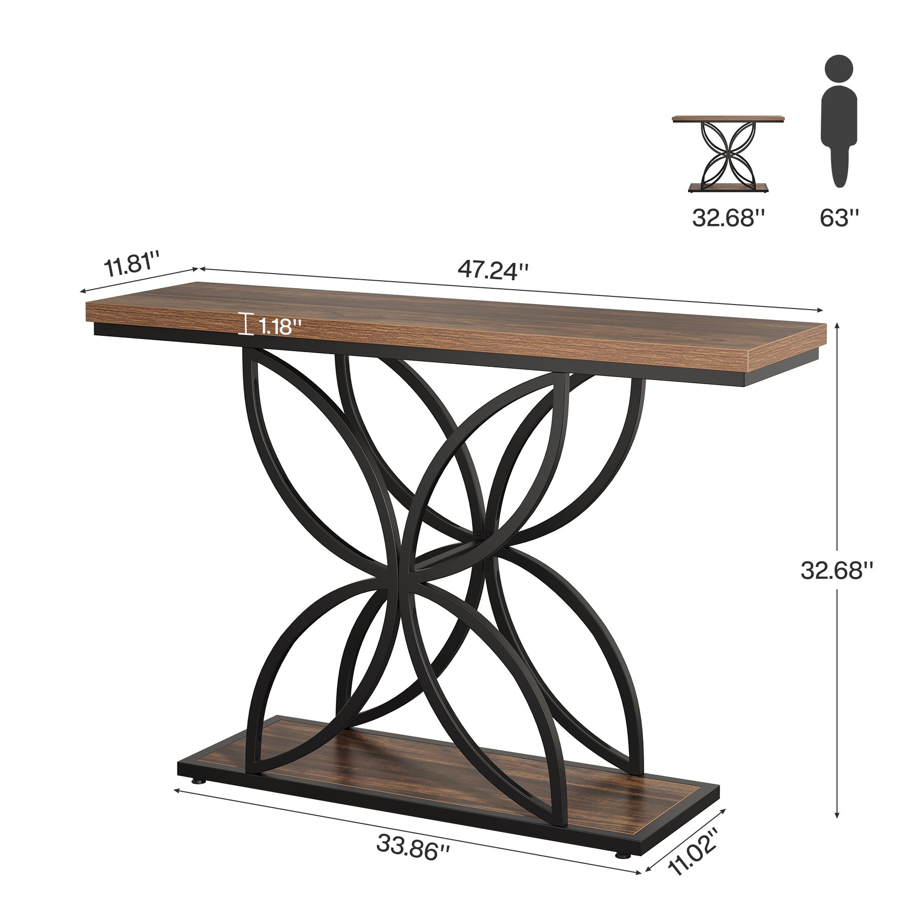 Tribesigns Table console industrielle pour entrée, Table basse avec pied papillon en métal unique