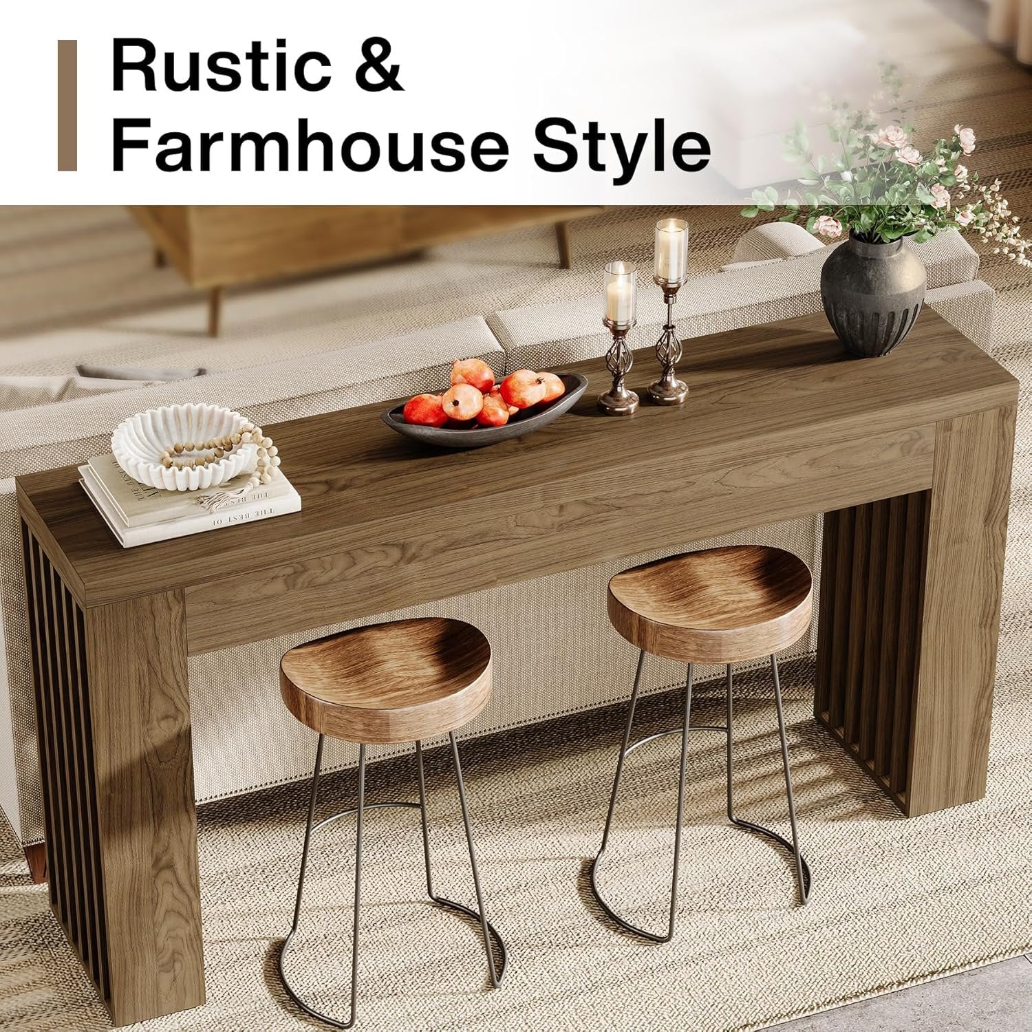 Tribesigns Table Console Longue de 150 cm à Placer derrière Le canapé avec Pieds à Lattes Verticales