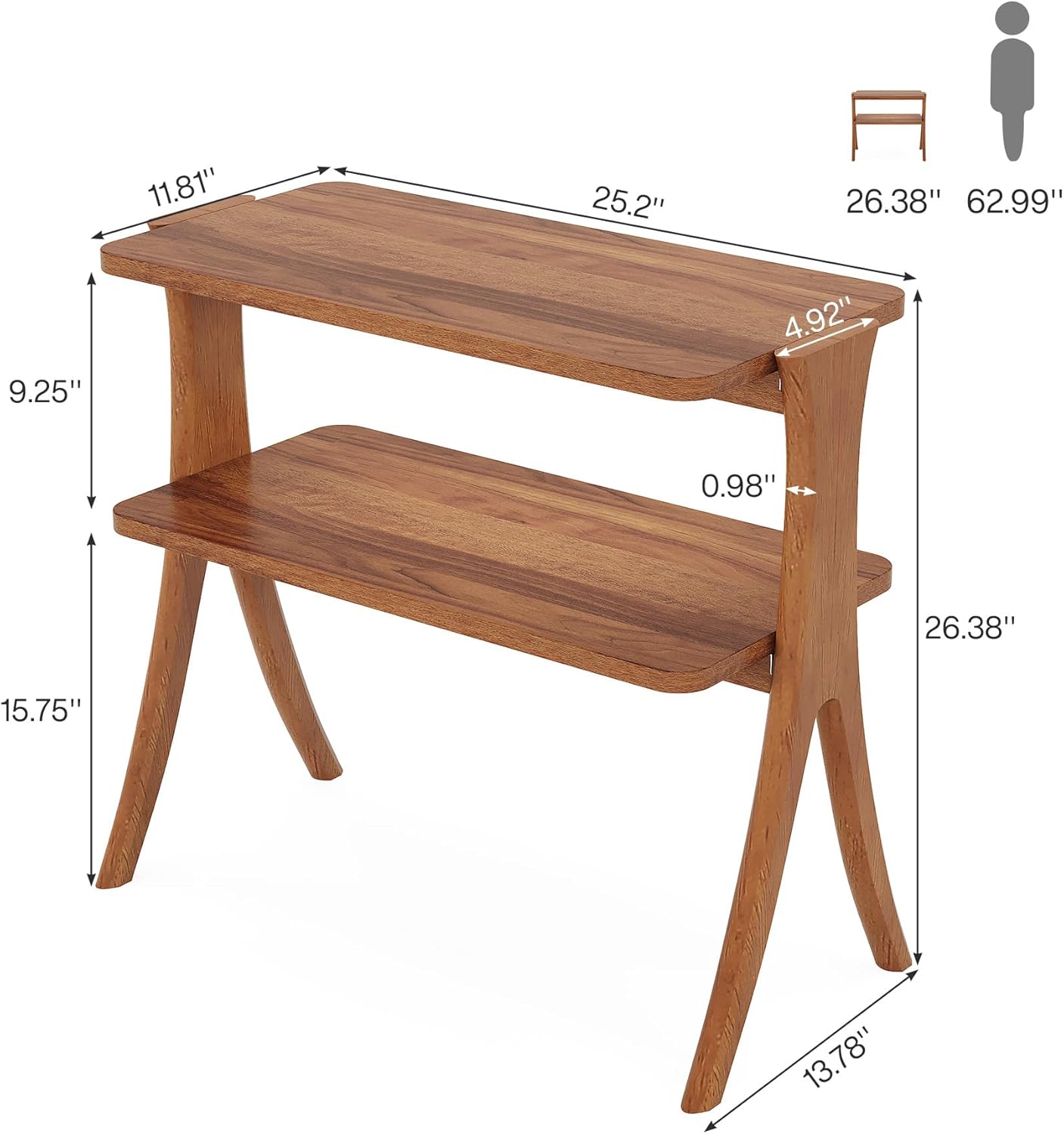 Tribesigns Table d'appoint étroite pour Salon à 2 niveaux avec pieds pour salon