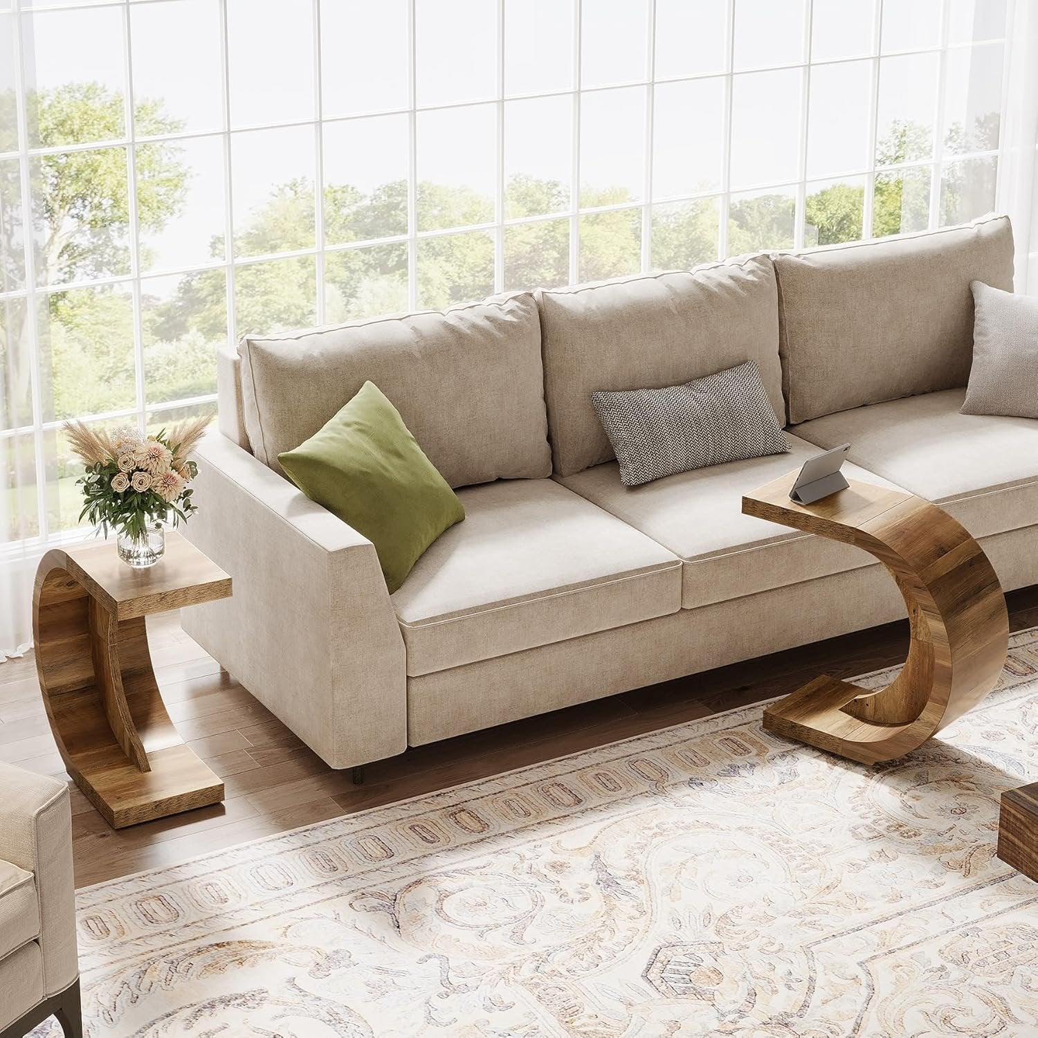 Tribesigns Table d'appoint en forme de C, Table basse Table de chevet étroite