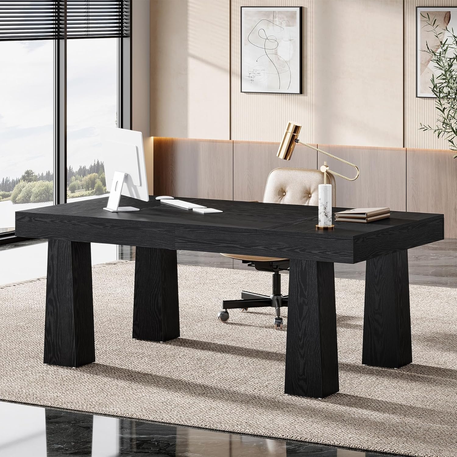 Tribesigns Bureau d'ordinateur de 160 cm, Bureau de style industriel moderne avec pieds coniques renforcés en noir