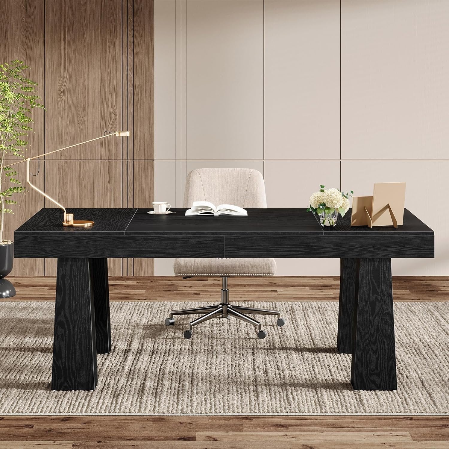 Tribesigns Bureau d'ordinateur de 160 cm, Bureau de style industriel moderne avec pieds coniques renforcés en noir