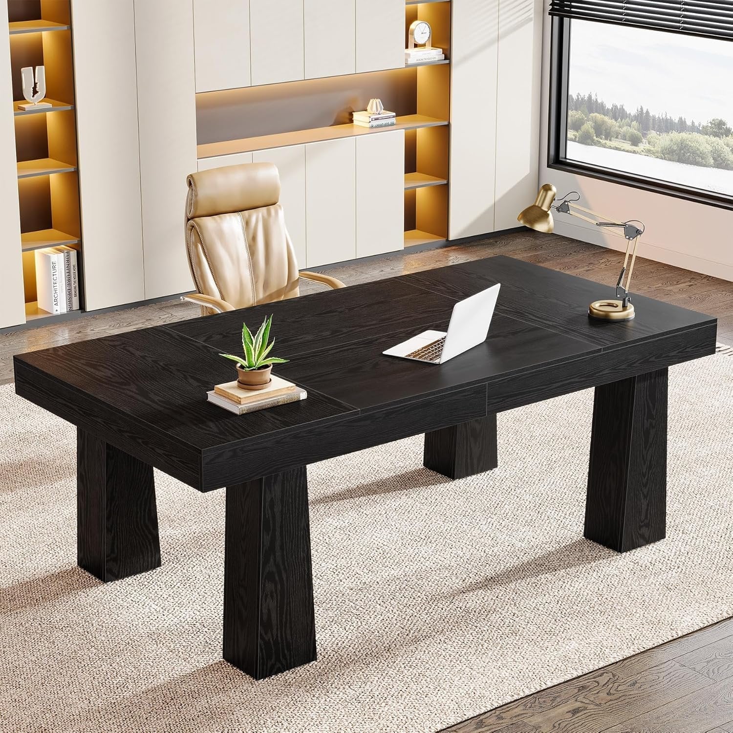 Tribesigns Bureau d'ordinateur de 160 cm, Bureau de style industriel moderne avec pieds coniques renforcés en noir
