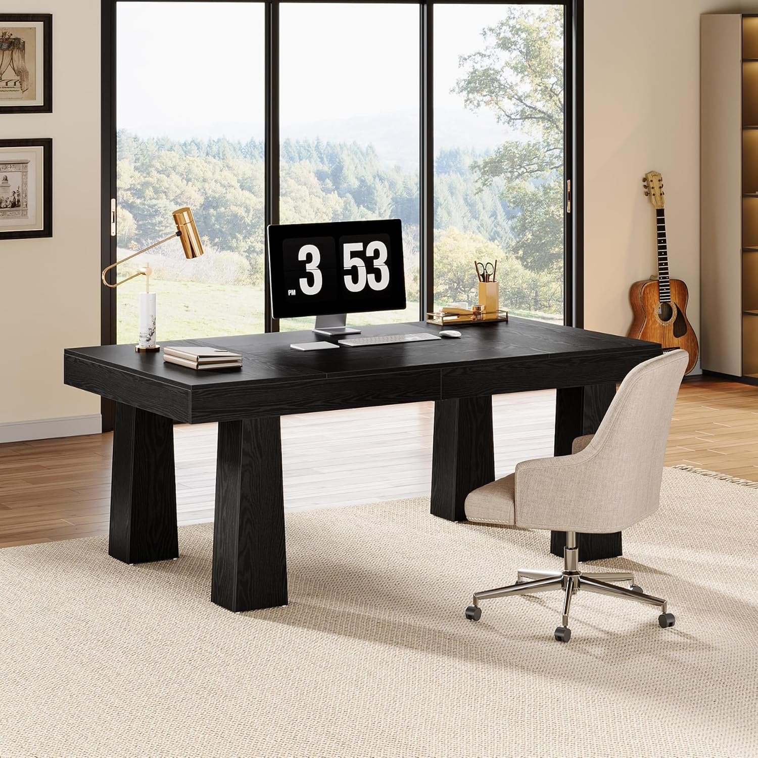 Tribesigns Bureau d'ordinateur de 160 cm, Bureau de style industriel moderne avec pieds coniques renforcés en noir