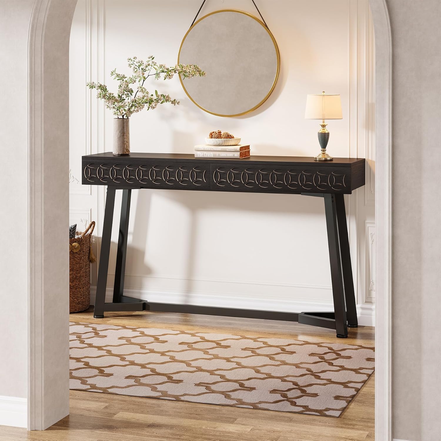 Tribesigns 140 cm Moderne Table Console, Table d'entrée Noire avec 2 tiroirs