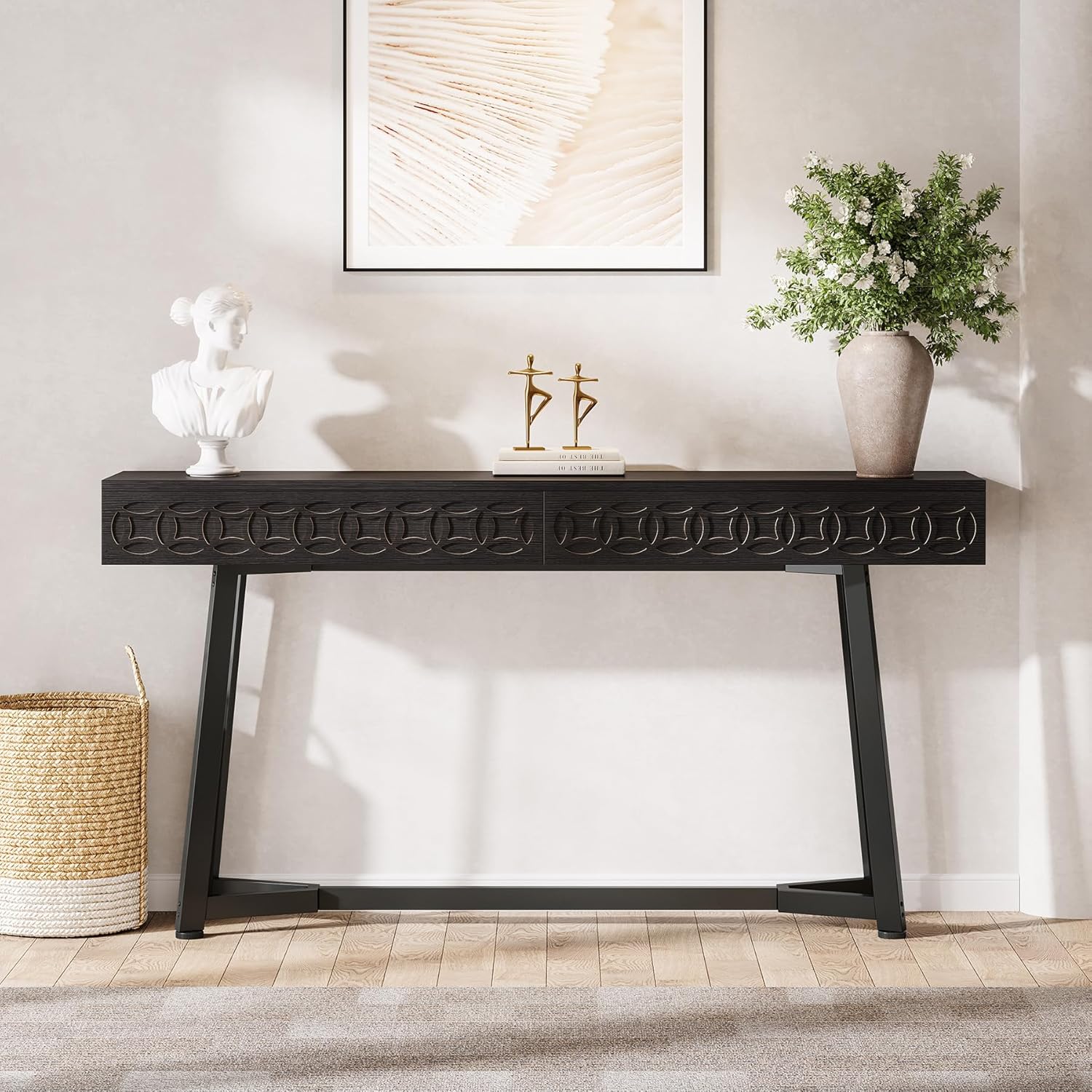 Tribesigns 140 cm Moderne Table Console, Table d'entrée Noire avec 2 tiroirs