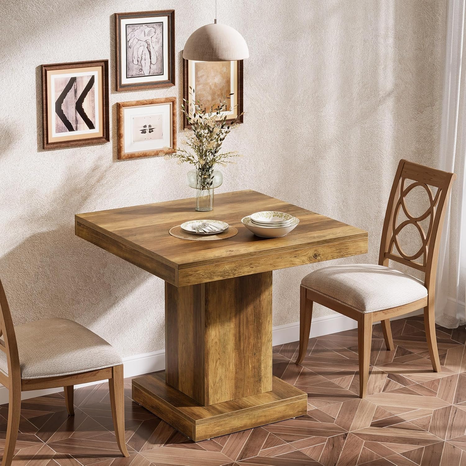 Tribesigns Table de salle à manger carrée pour 4 personnes, Table de cuisine de ferme avec socle robuste