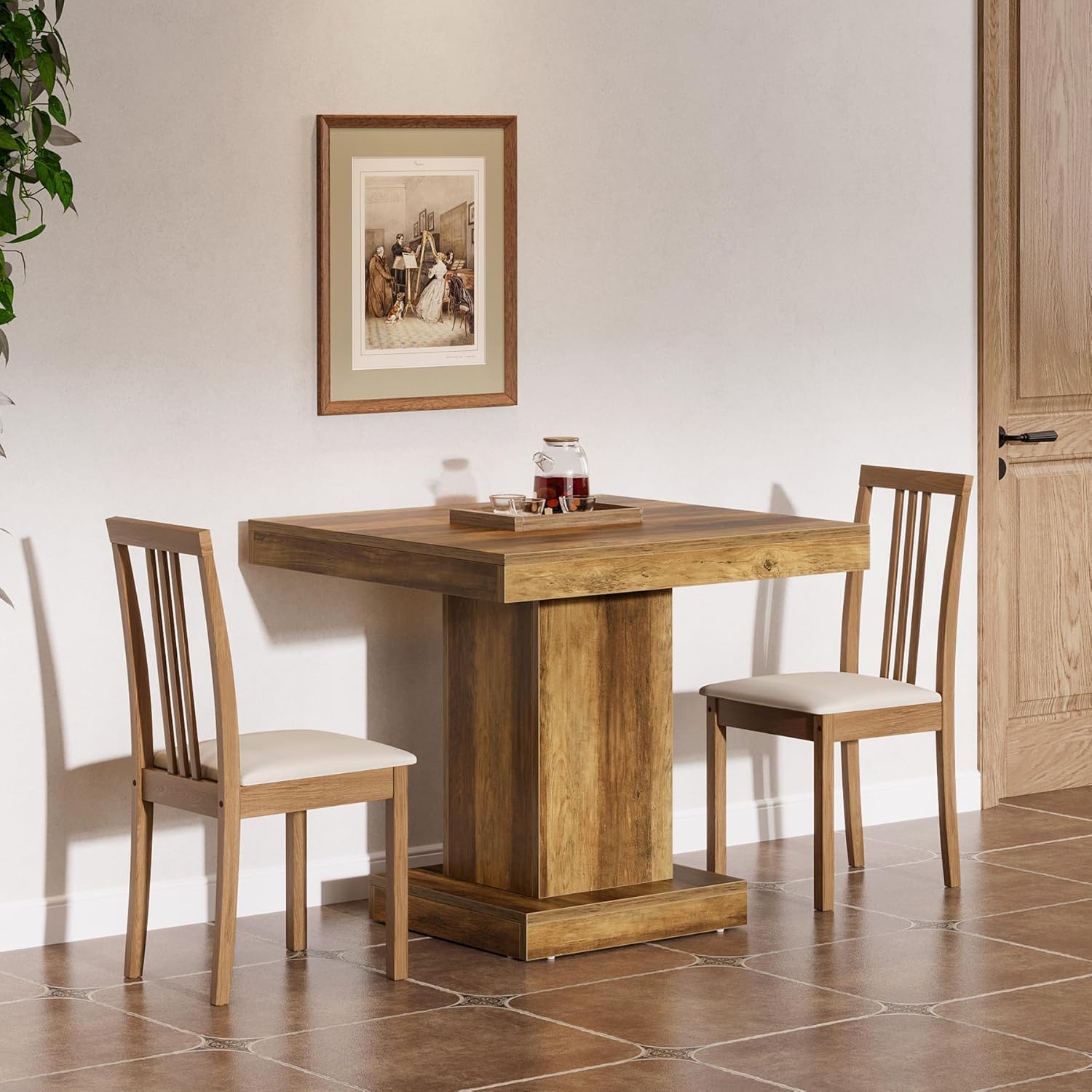 Tribesigns Table de salle à manger carrée pour 4 personnes, Table de cuisine de ferme avec socle robuste