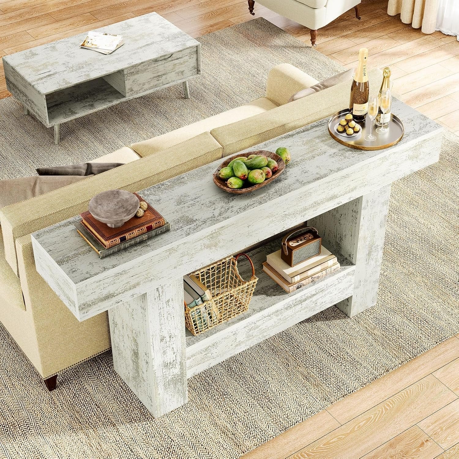 Tribesigns Table console de 160 cm de long, Table d'entrée de ferme avec rangement