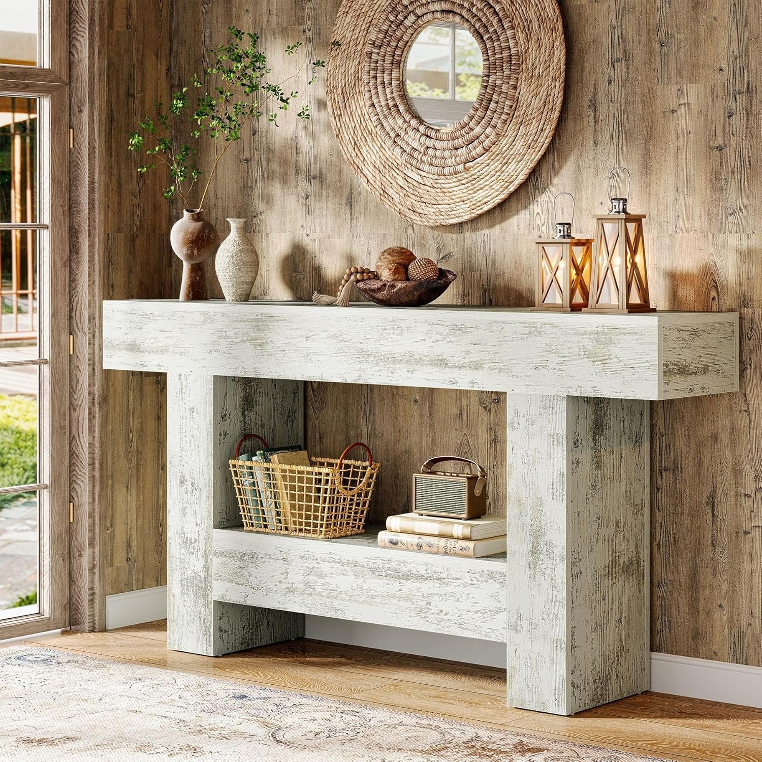 Tribesigns Table console de 160 cm de long, Table d'entrée de ferme avec rangement