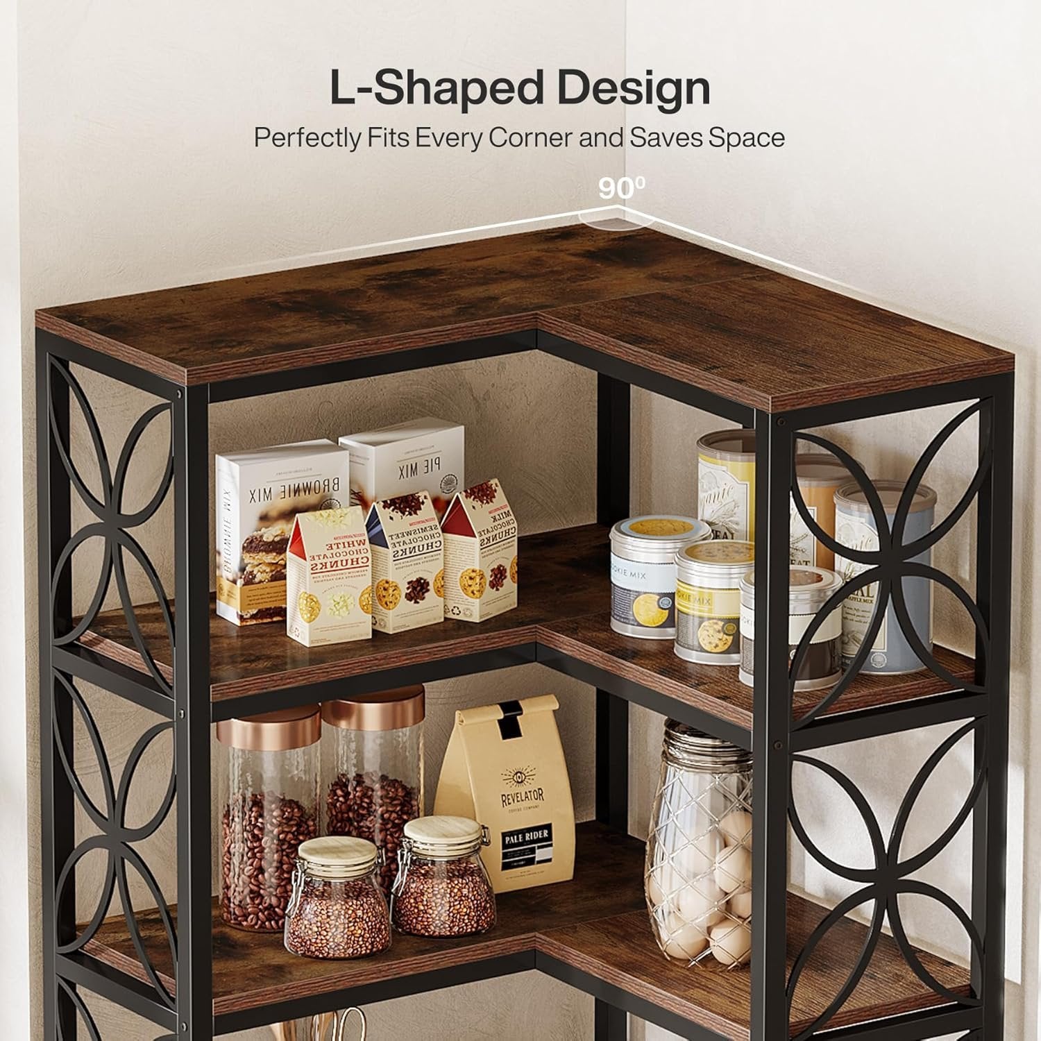 Tribesigns Étagère d'angle à 6 compartiments de 200 cm de haut avec compartiments ouverts et cadre en métal