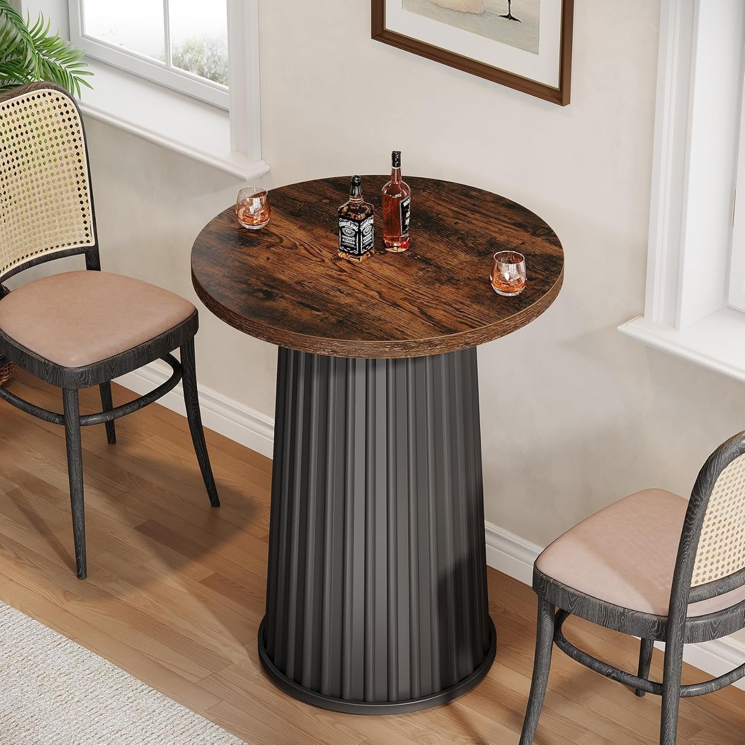 Tribesigns Table de salle à manger ronde moderne de 60 cm avec pied en métal pour petits espaces