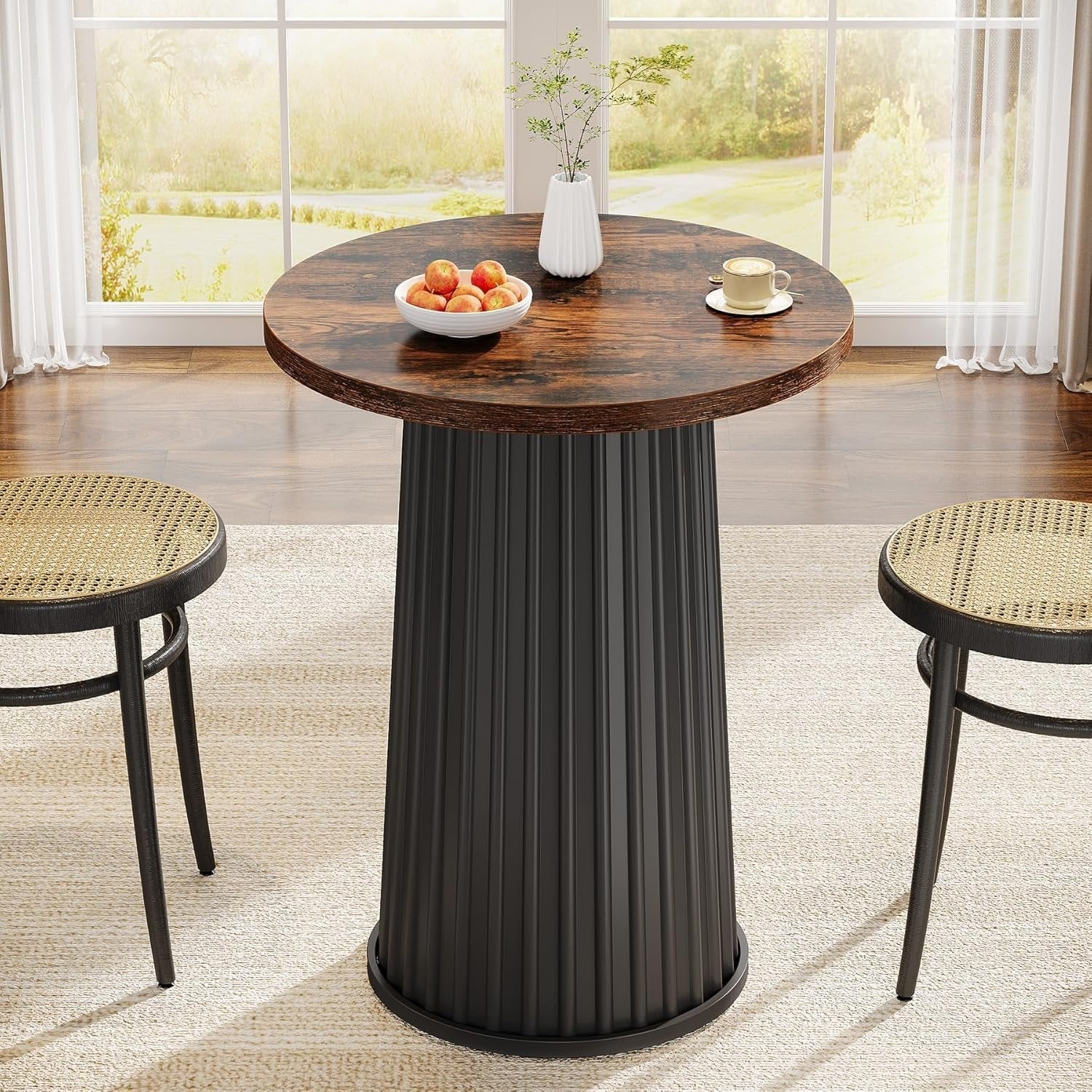 Tribesigns Table de salle à manger ronde moderne de 60 cm avec pied en métal pour petits espaces