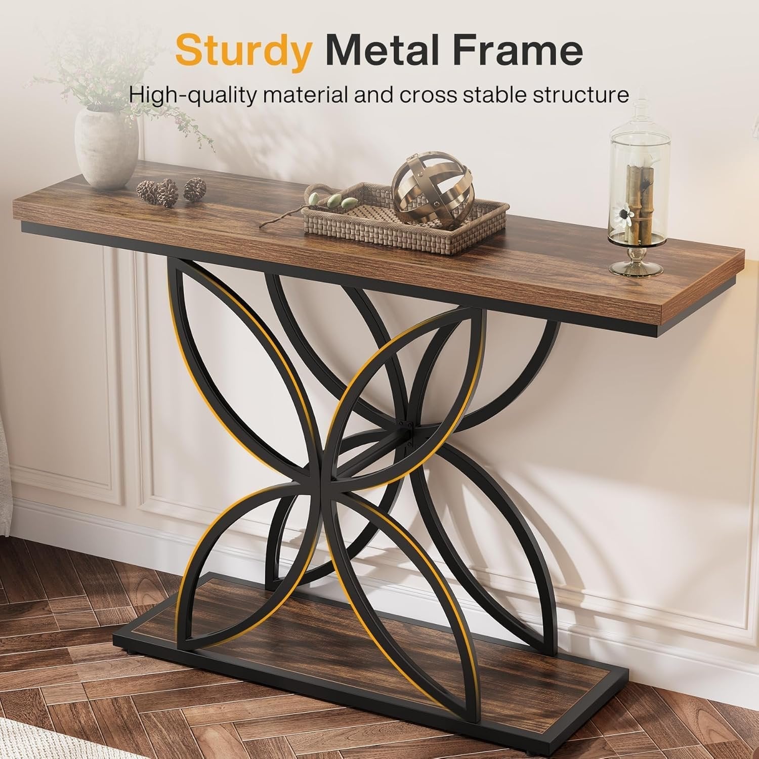 Tribesigns Table console industrielle pour entrée, Table basse avec pied papillon en métal unique