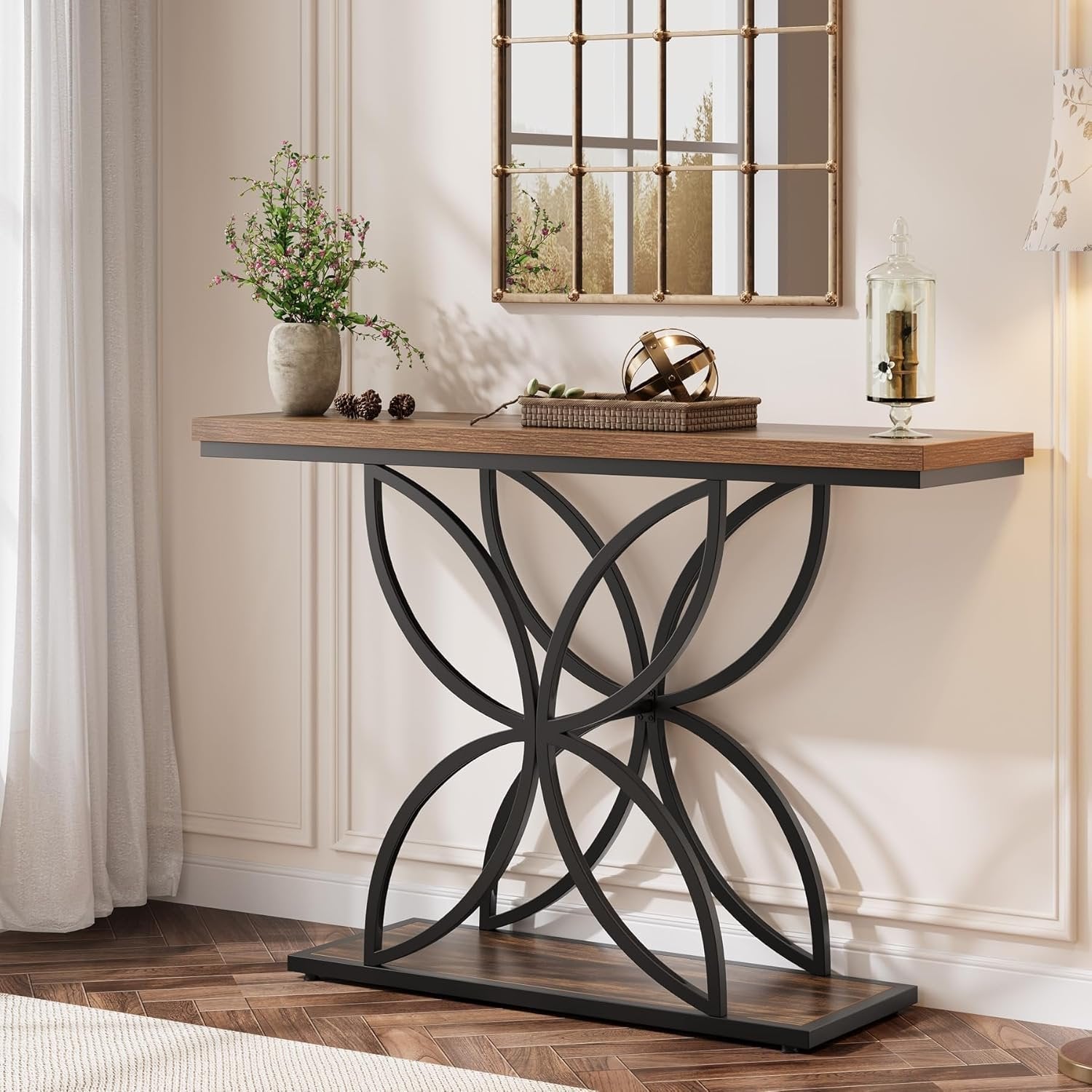 Tribesigns Table console industrielle pour entrée, Table basse avec pied papillon en métal unique