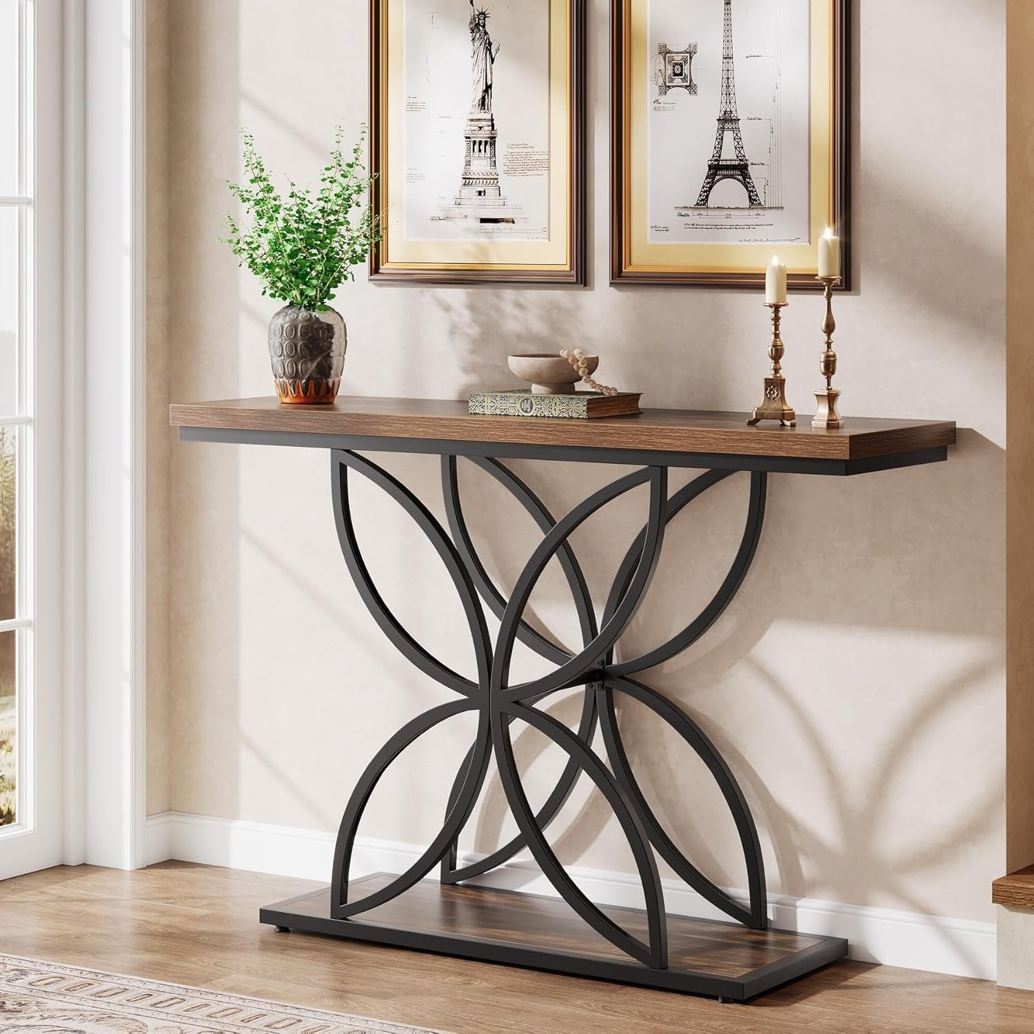Tribesigns Table console industrielle pour entrée, Table basse avec pied papillon en métal unique