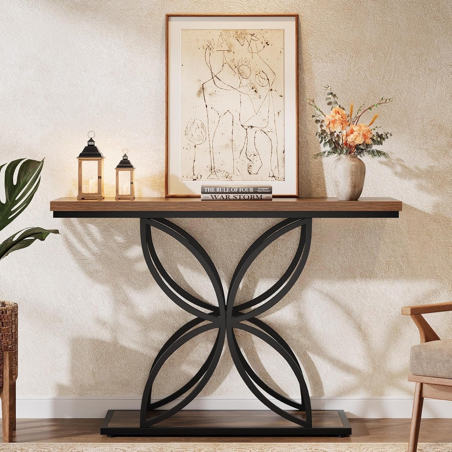 Tribesigns Table console industrielle pour entrée, Table basse avec pied papillon en métal unique