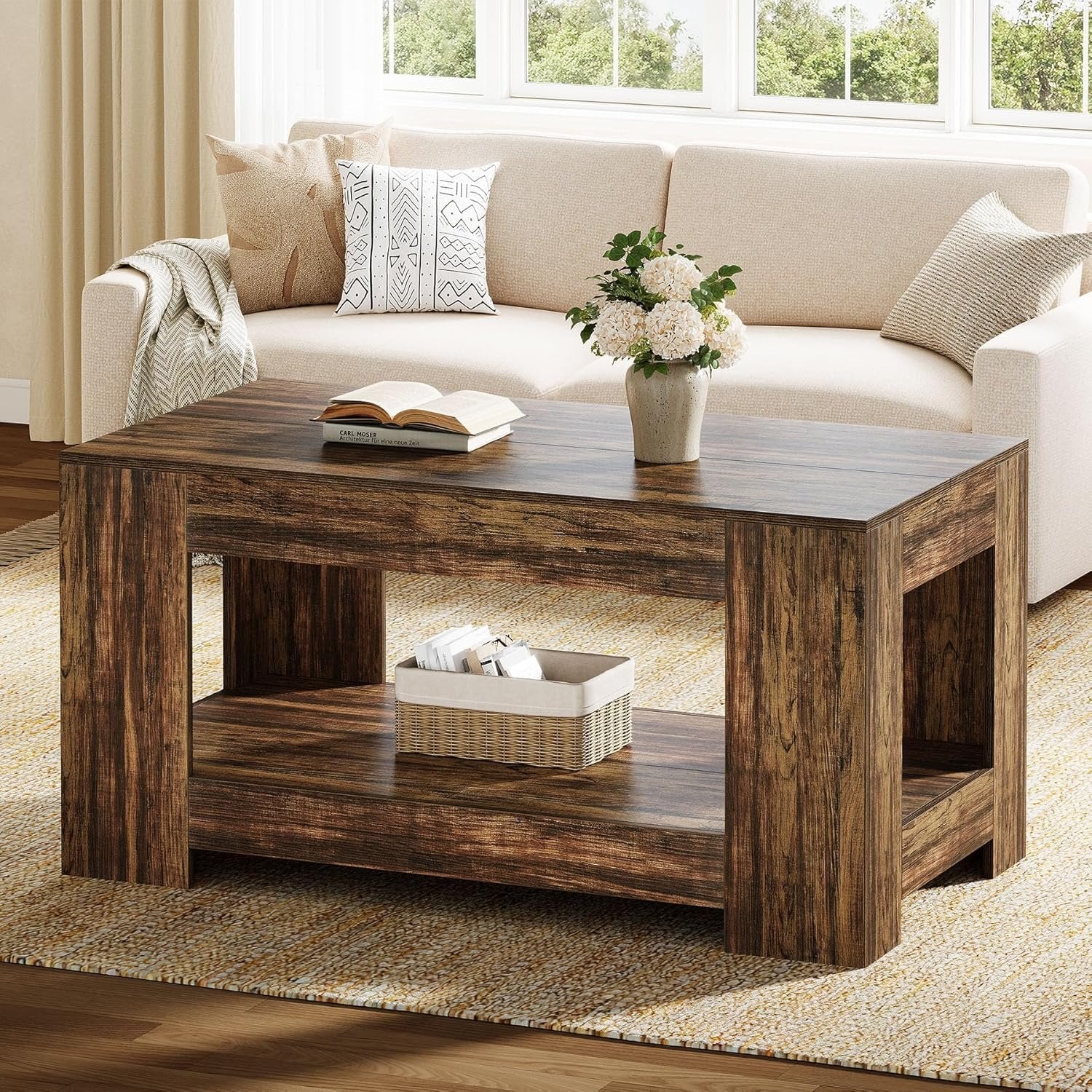 Tribesigns Table Basse 120 x 60 x 60 cm, Table Basse Rectangulaire en Bois à 2 Niveaux
