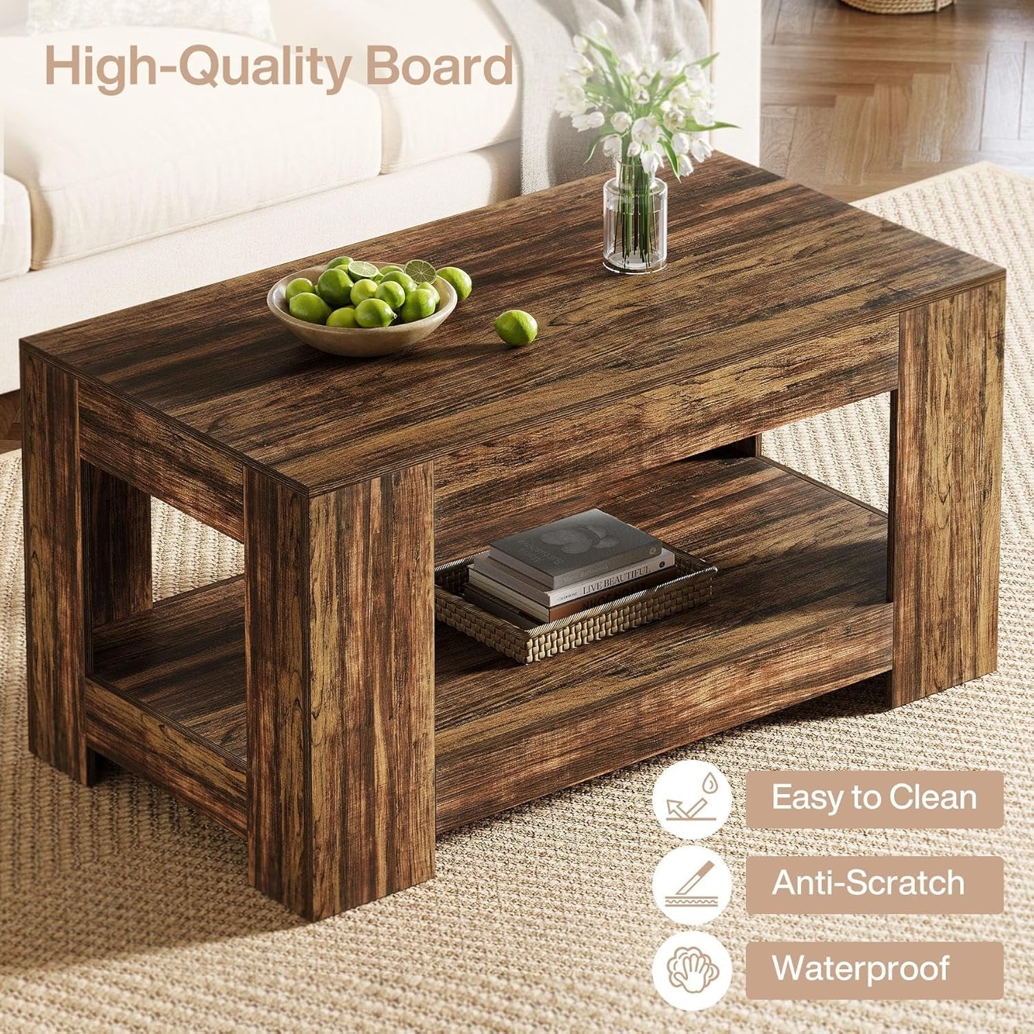 Tribesigns Table Basse 120 x 60 x 60 cm, Table Basse Rectangulaire en Bois à 2 Niveaux