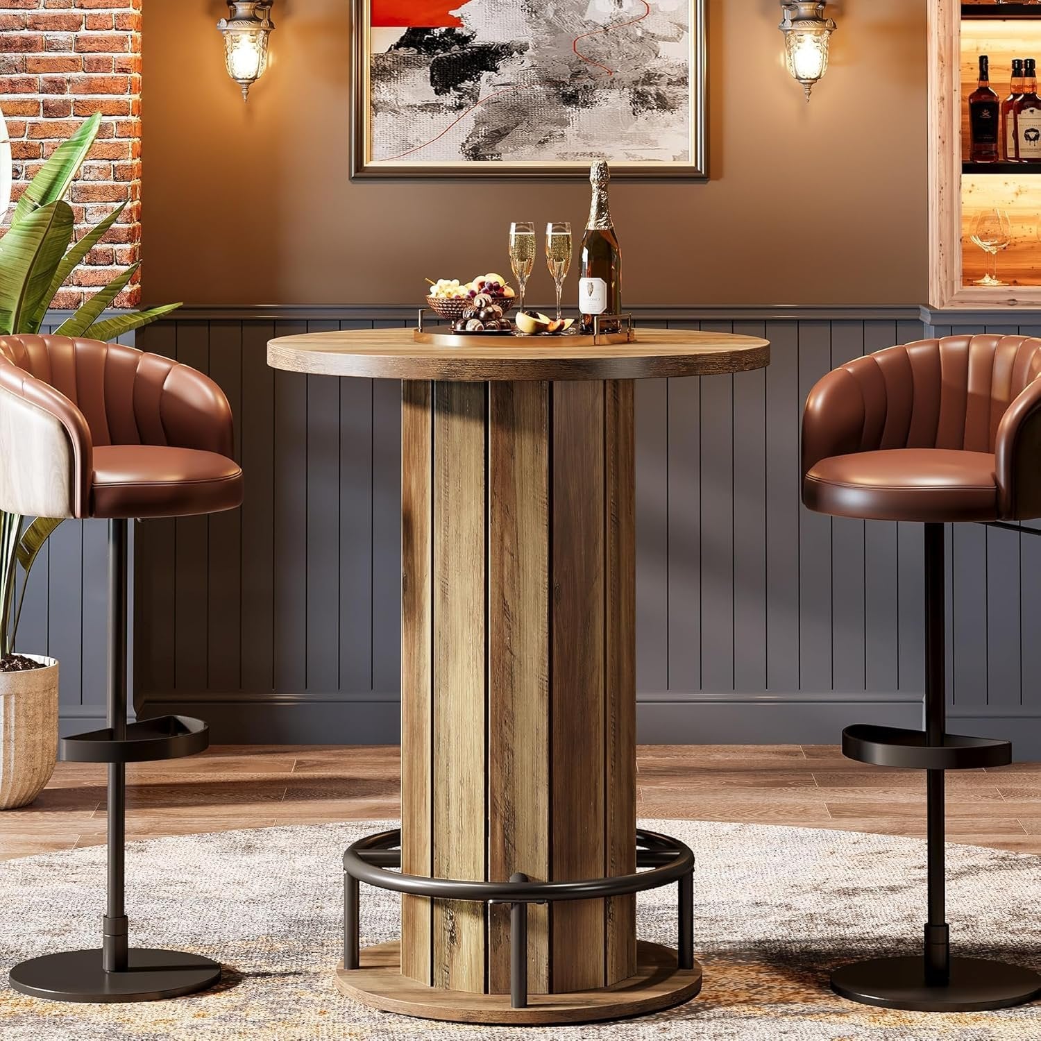 Tribesigns Table haute ronde de 100 cm de haut, Table de bistrot Plateau de table 80 x 80 cm