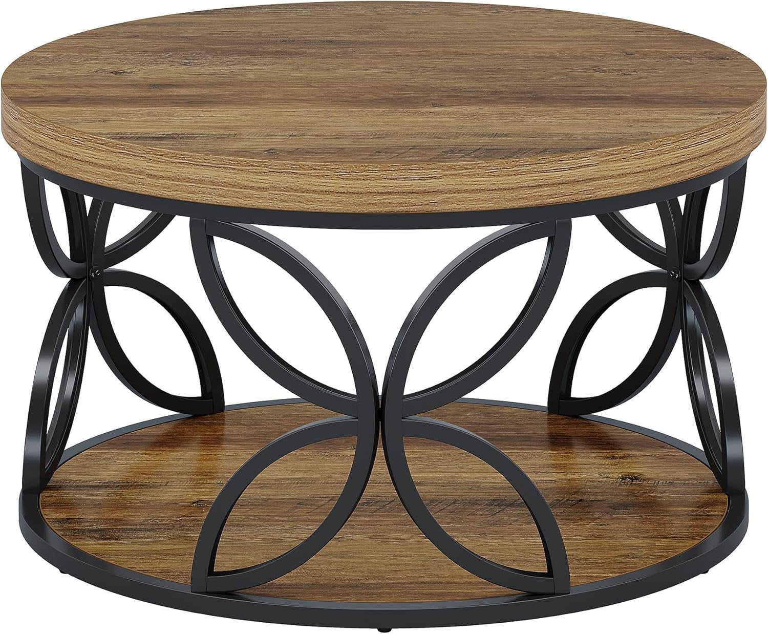 Tribesigns Table Basse Ronde de 80 cm avec Espace de Rangement, Table de Salon à 2 Niveaux