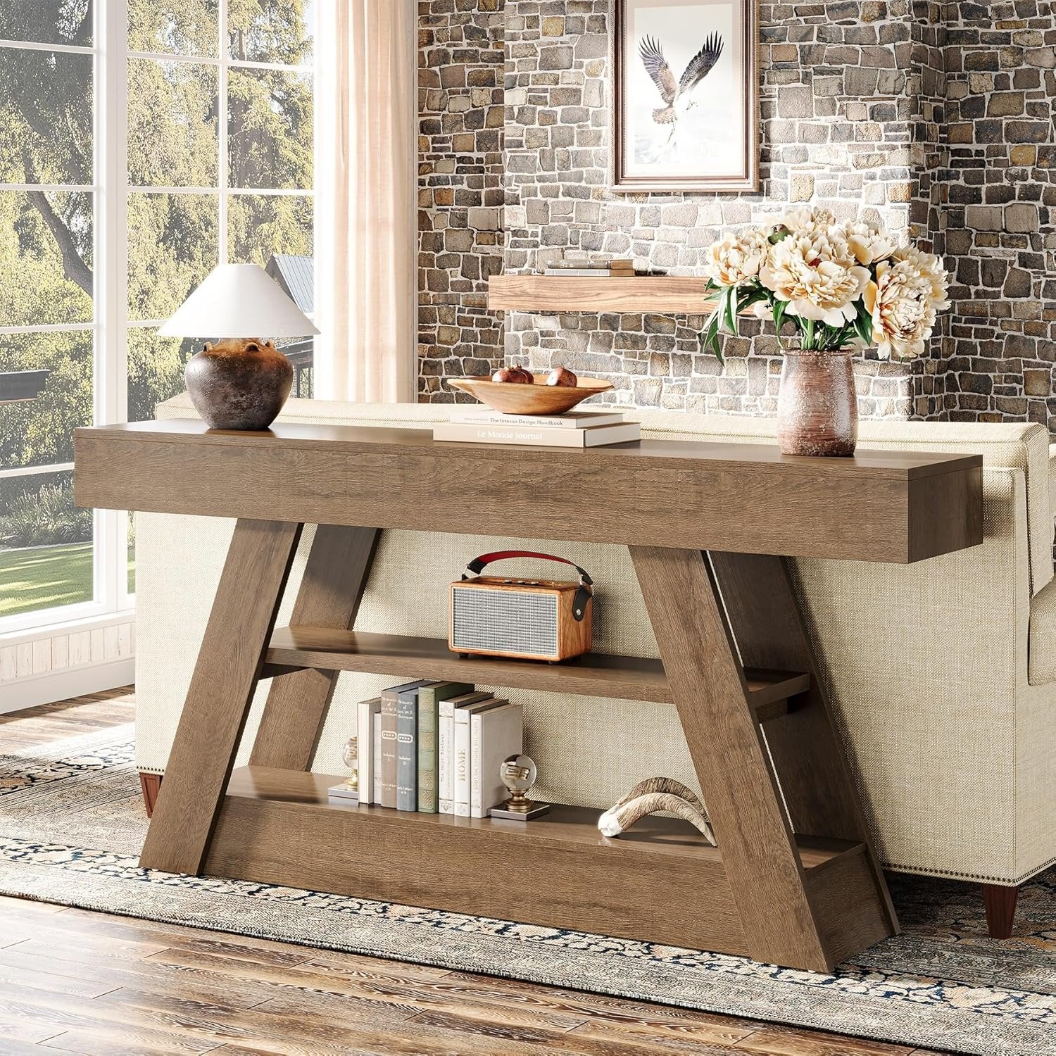 Tribesigns Farmhouse Table console rustique 160 cm avec espace de rangement à 3 niveaux