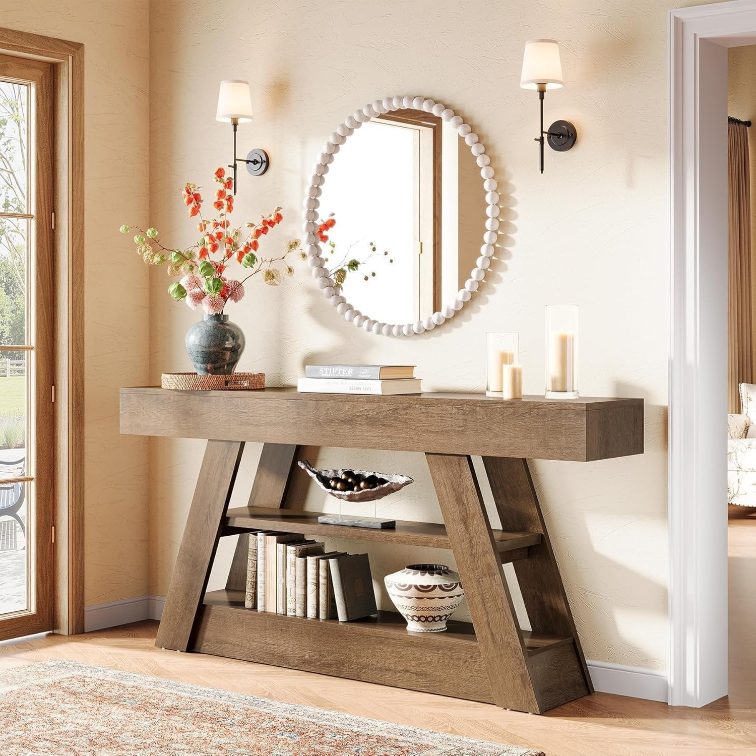 Tribesigns Farmhouse Table console rustique 160 cm avec espace de rangement à 3 niveaux