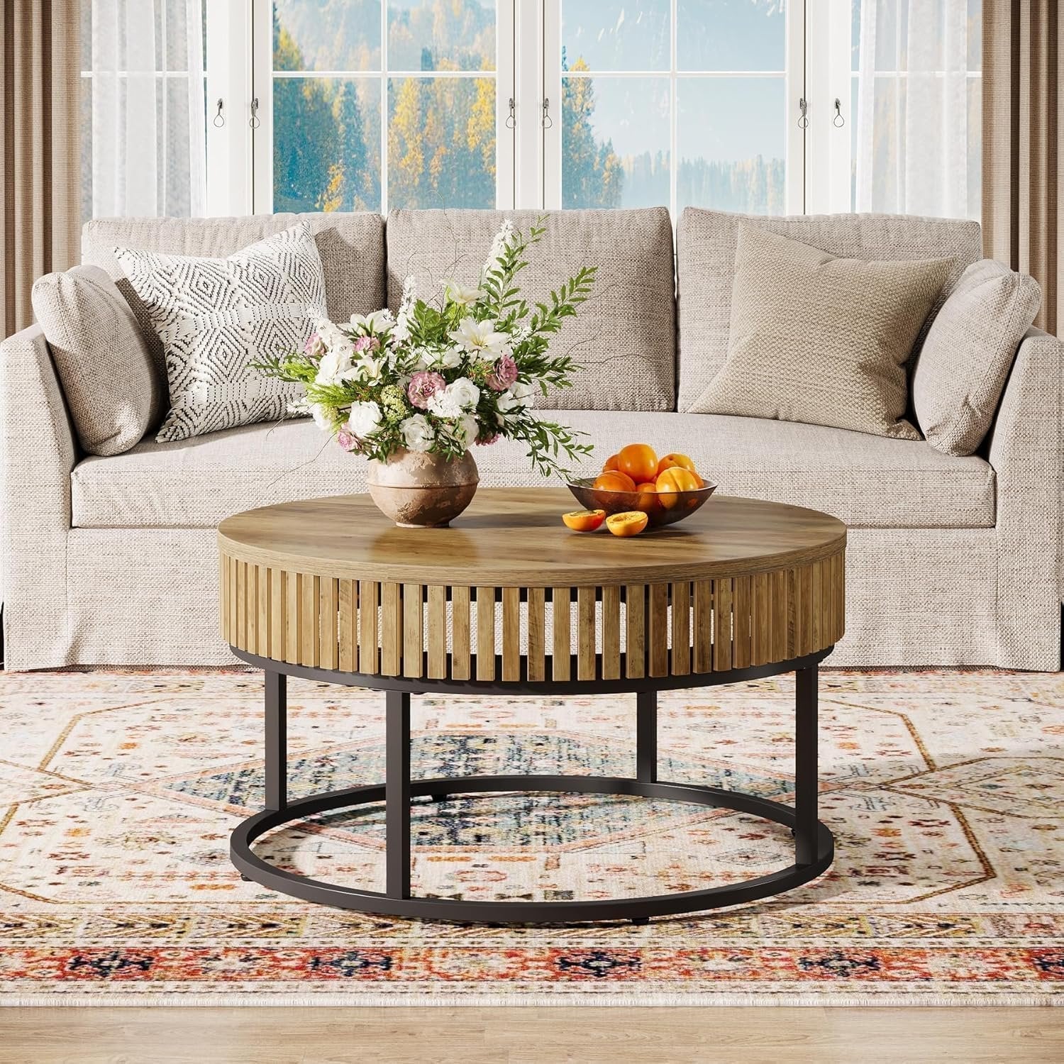 Tribesigns Table Basse Ronde de 80 cm, Table Basse Salon Bois Table D'appoint de Canapé Circulaire