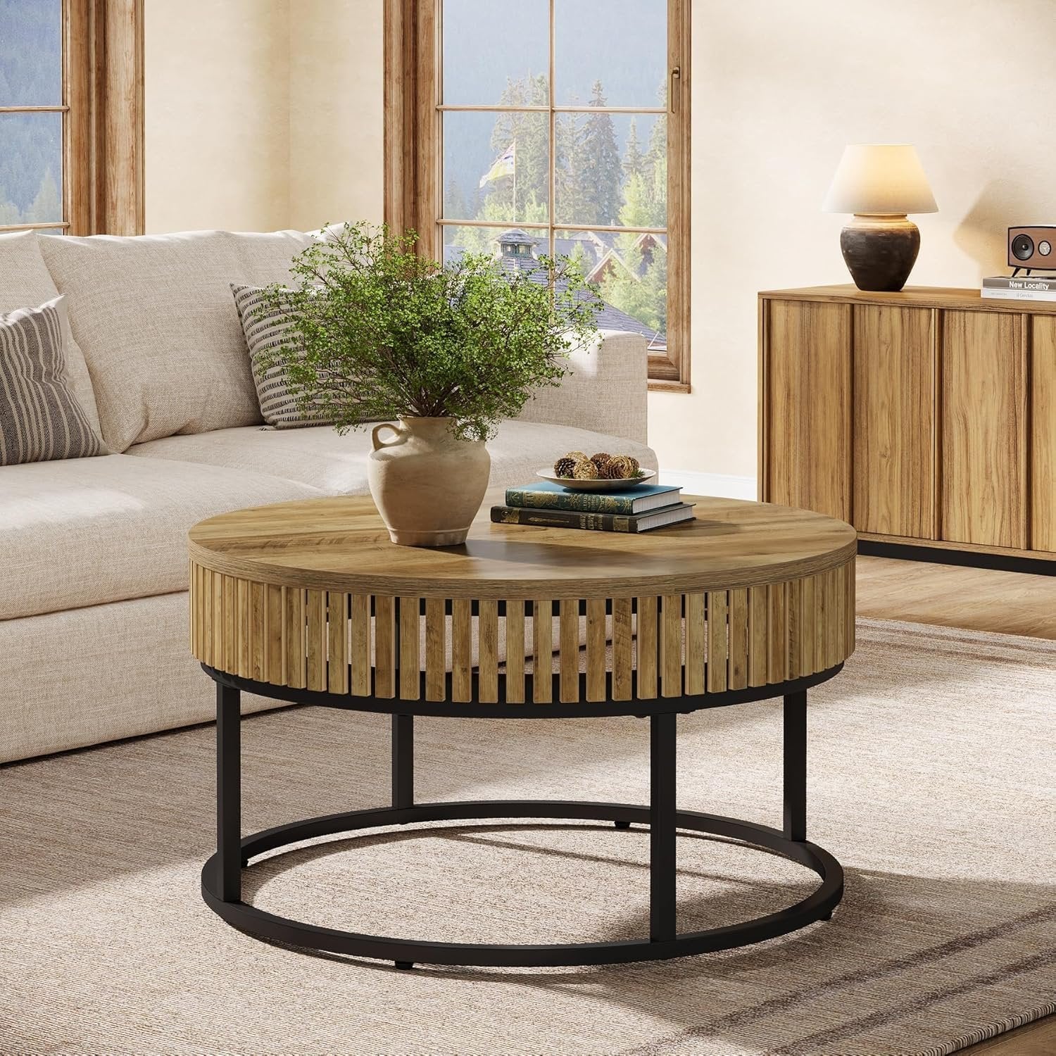 Tribesigns Table Basse Ronde de 80 cm, Table Basse Salon Bois Table D'appoint de Canapé Circulaire