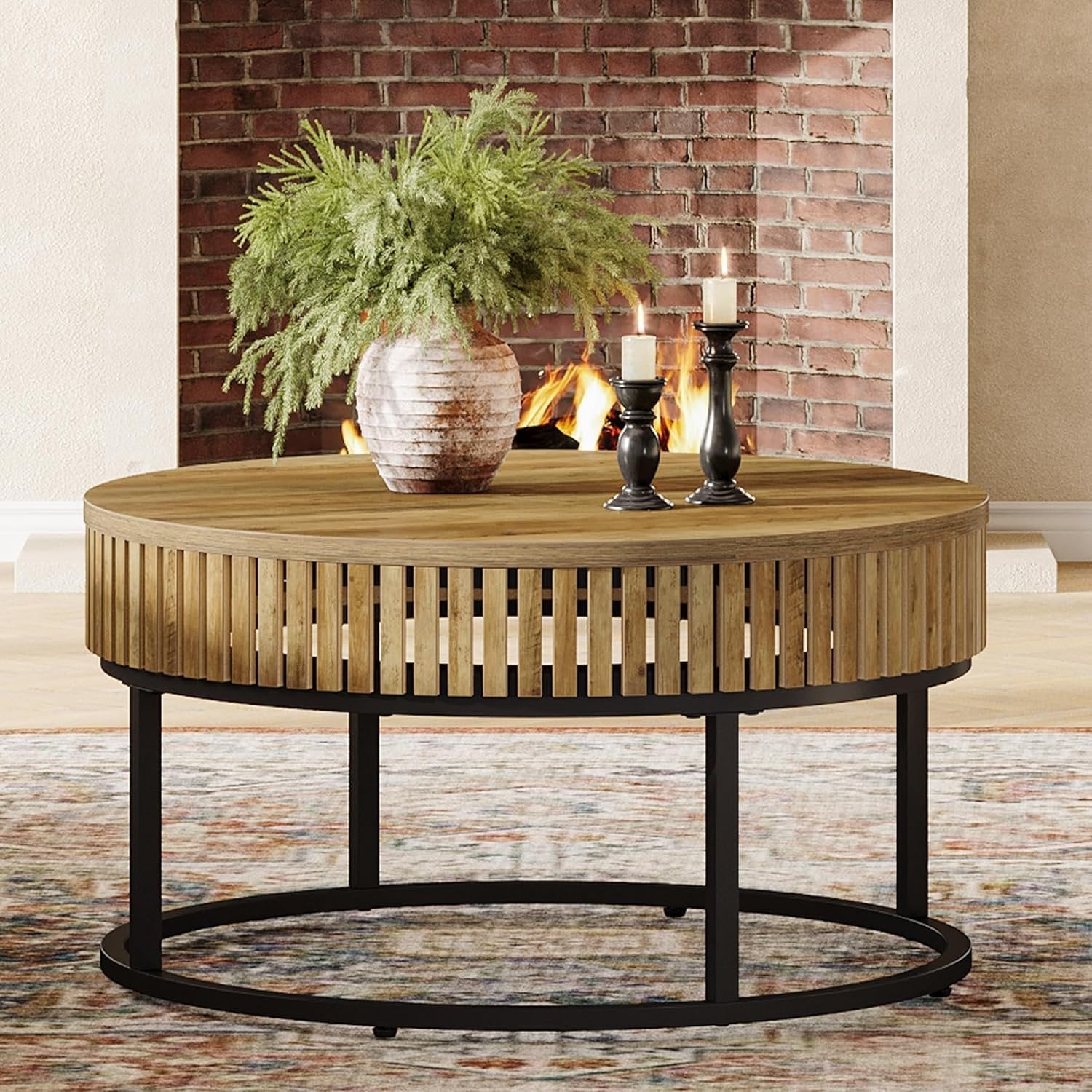 Tribesigns Table Basse Ronde de 80 cm, Table Basse Salon Bois Table D'appoint de Canapé Circulaire