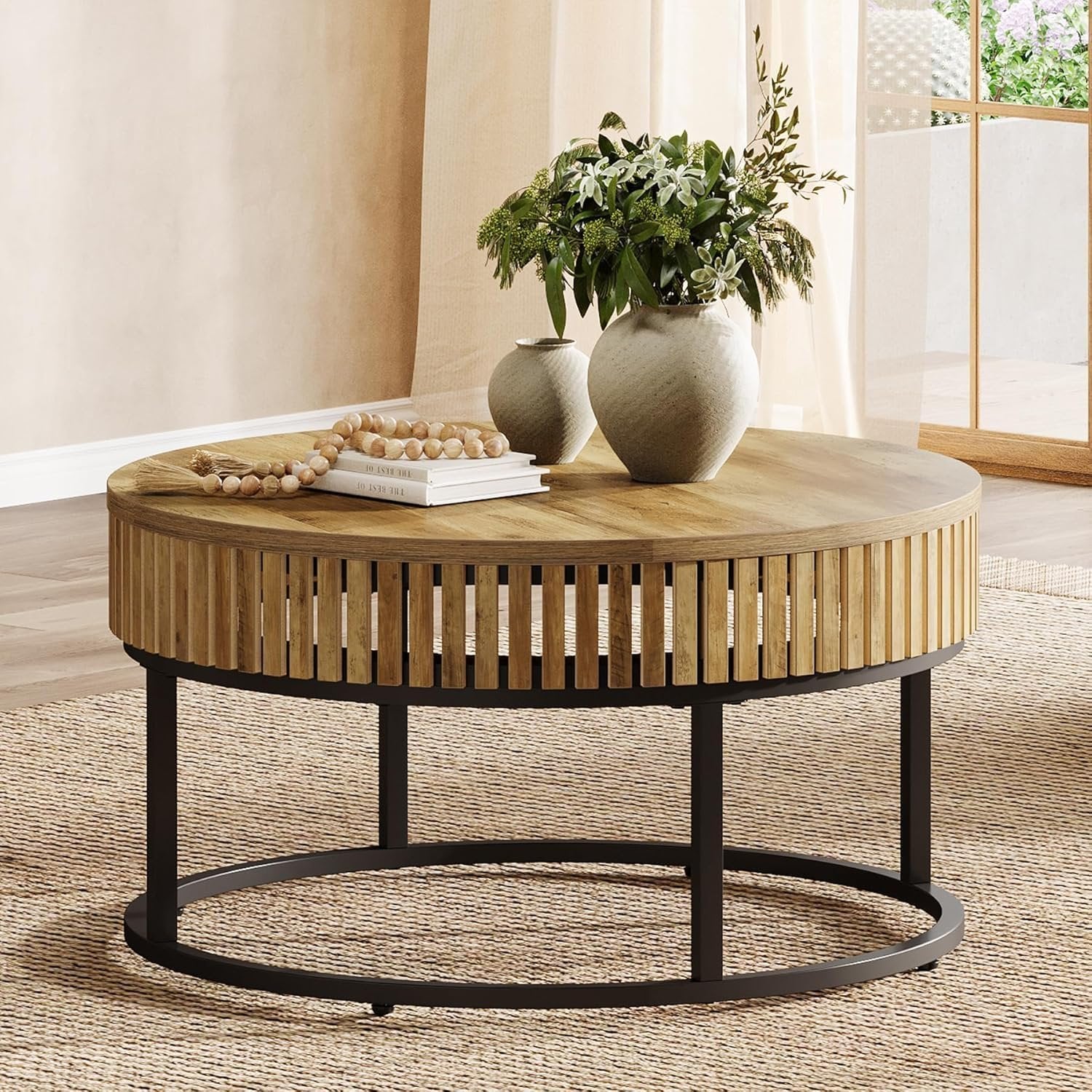 Tribesigns Table Basse Ronde de 80 cm, Table Basse Salon Bois Table D'appoint de Canapé Circulaire