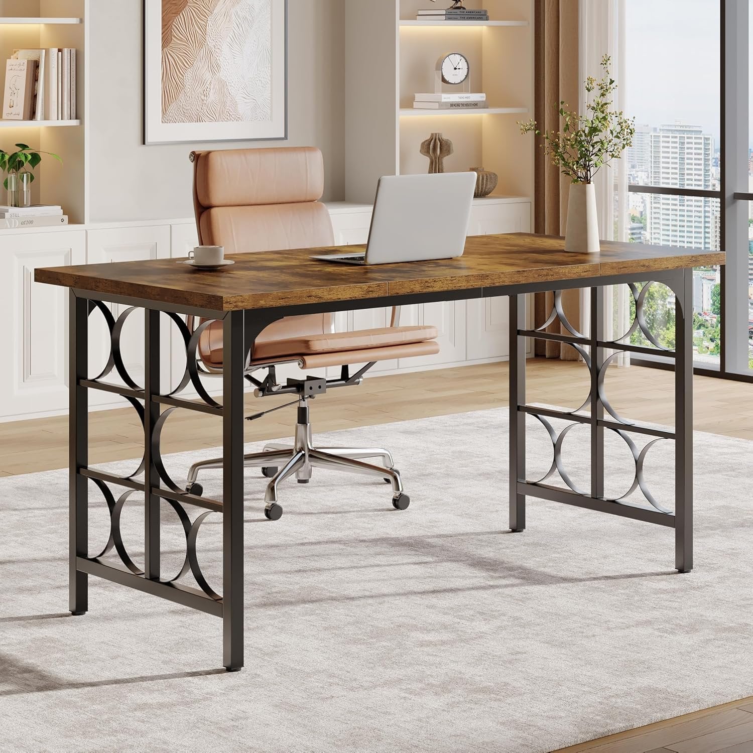 Tribesigns Bureau Ordinateur en Bois 139 cm, Table de Bureau pour Ordinateur Portable avec Pieds en métal Robustes