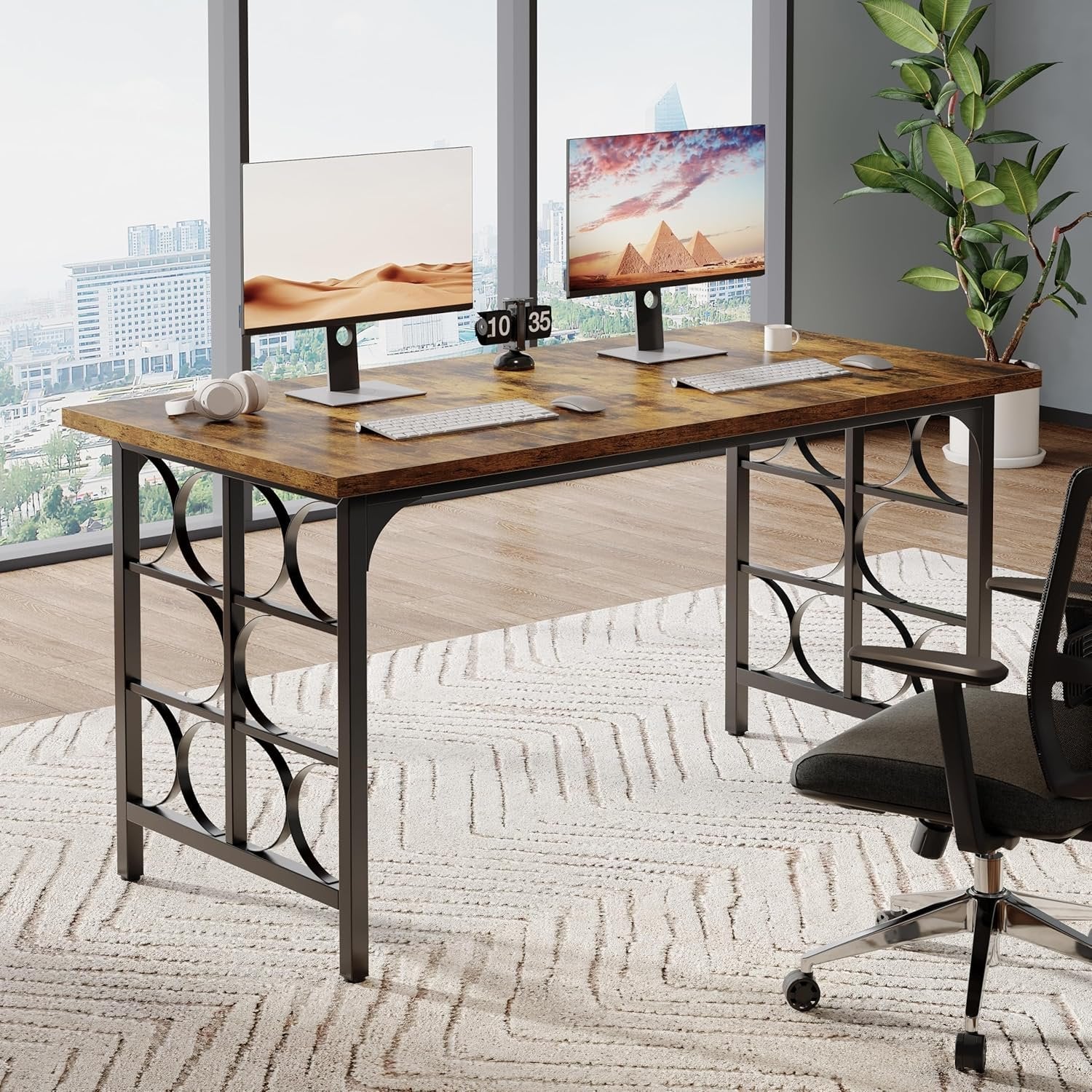 Tribesigns Bureau Ordinateur en Bois 139 cm, Table de Bureau pour Ordinateur Portable avec Pieds en métal Robustes