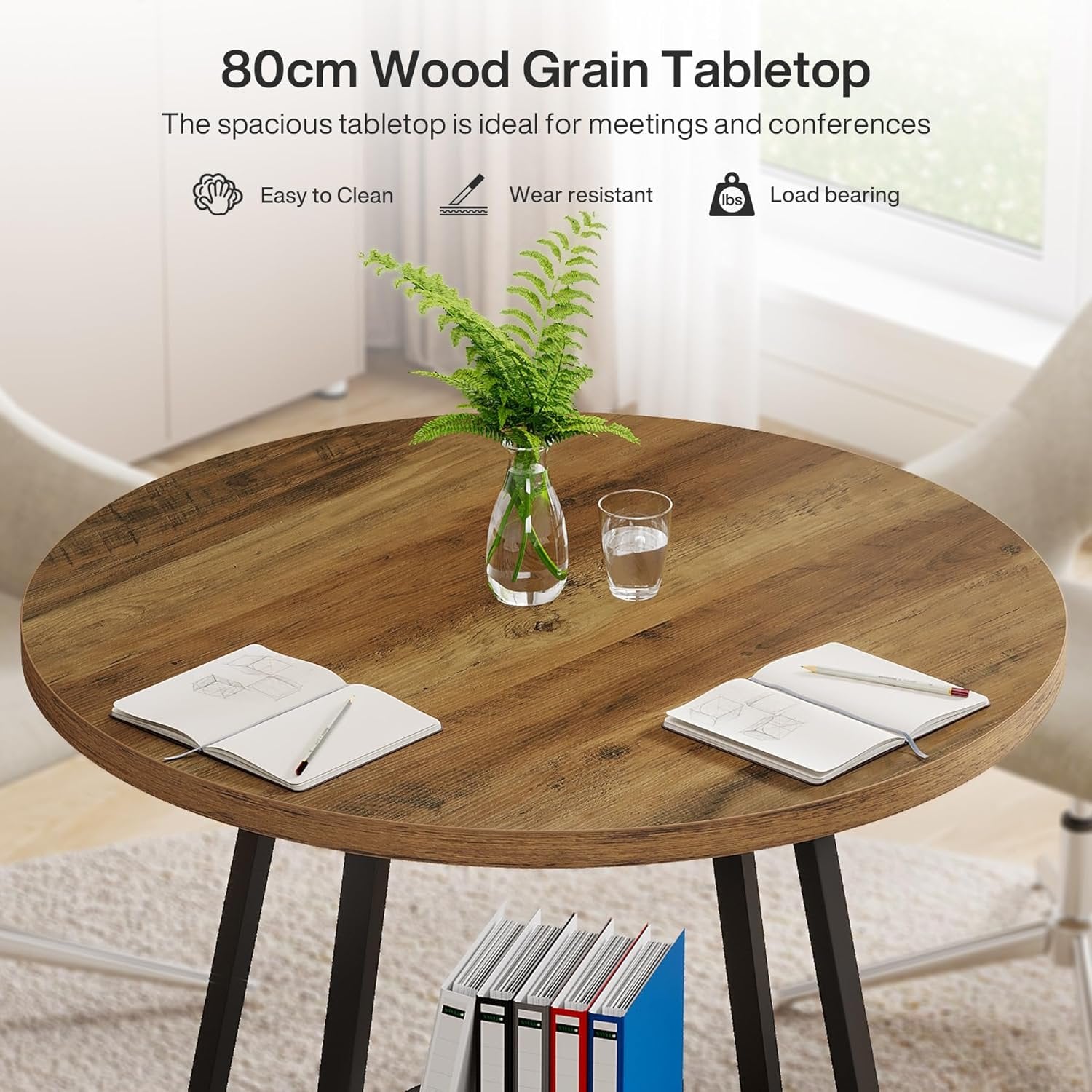 Tribesigns Table de Réunion Ronde 80×80×75 cm, Conférence 2-4 Personnes