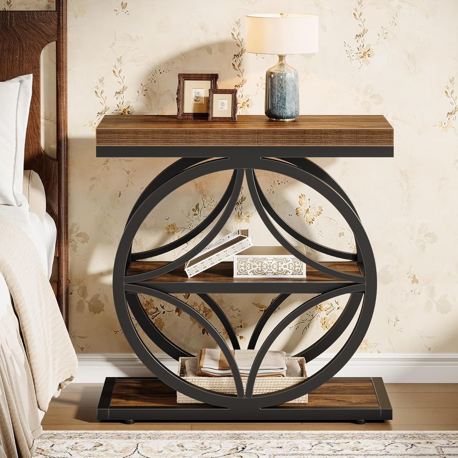 Tribesigns Table d'appoint pour salon, Petite table d'appoint étroite avec rangement à 3 niveaux