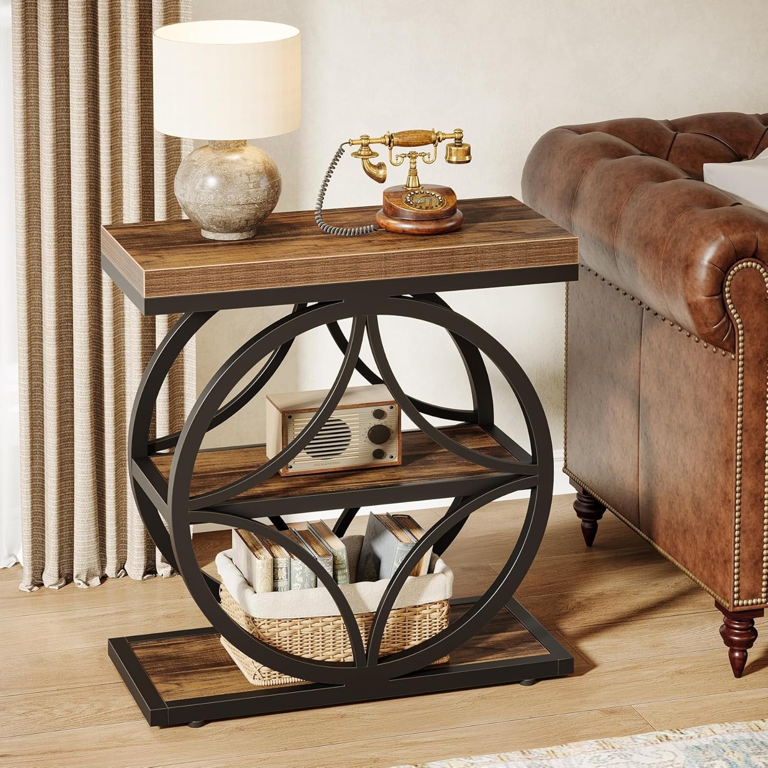 Tribesigns Table d'appoint pour salon, Petite table d'appoint étroite avec rangement à 3 niveaux