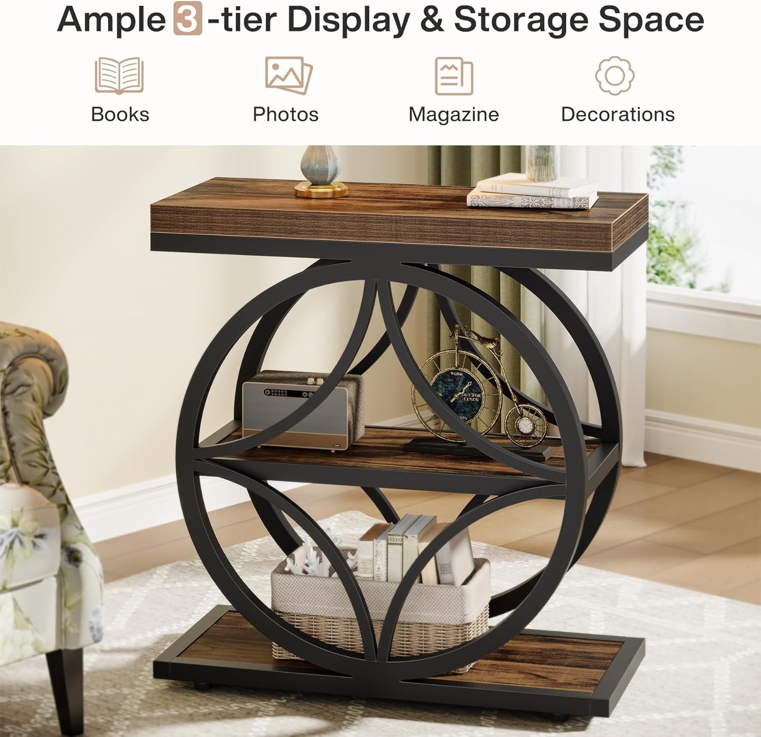 Tribesigns Table d'appoint pour salon, Petite table d'appoint étroite avec rangement à 3 niveaux