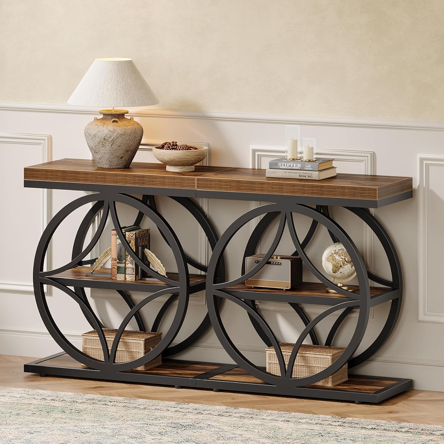 Tribesigns Table d'appoint pour salon, Petite table d'appoint étroite avec rangement à 3 niveaux