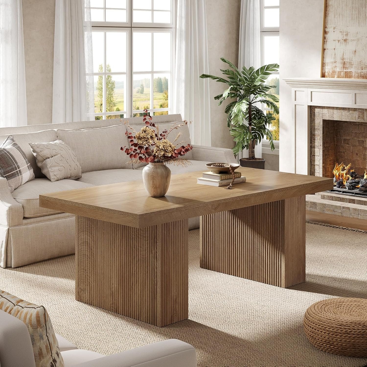 TribesignsTable basse de 120 cm, Table de salon rectangulaire au design rustique de ferme marron