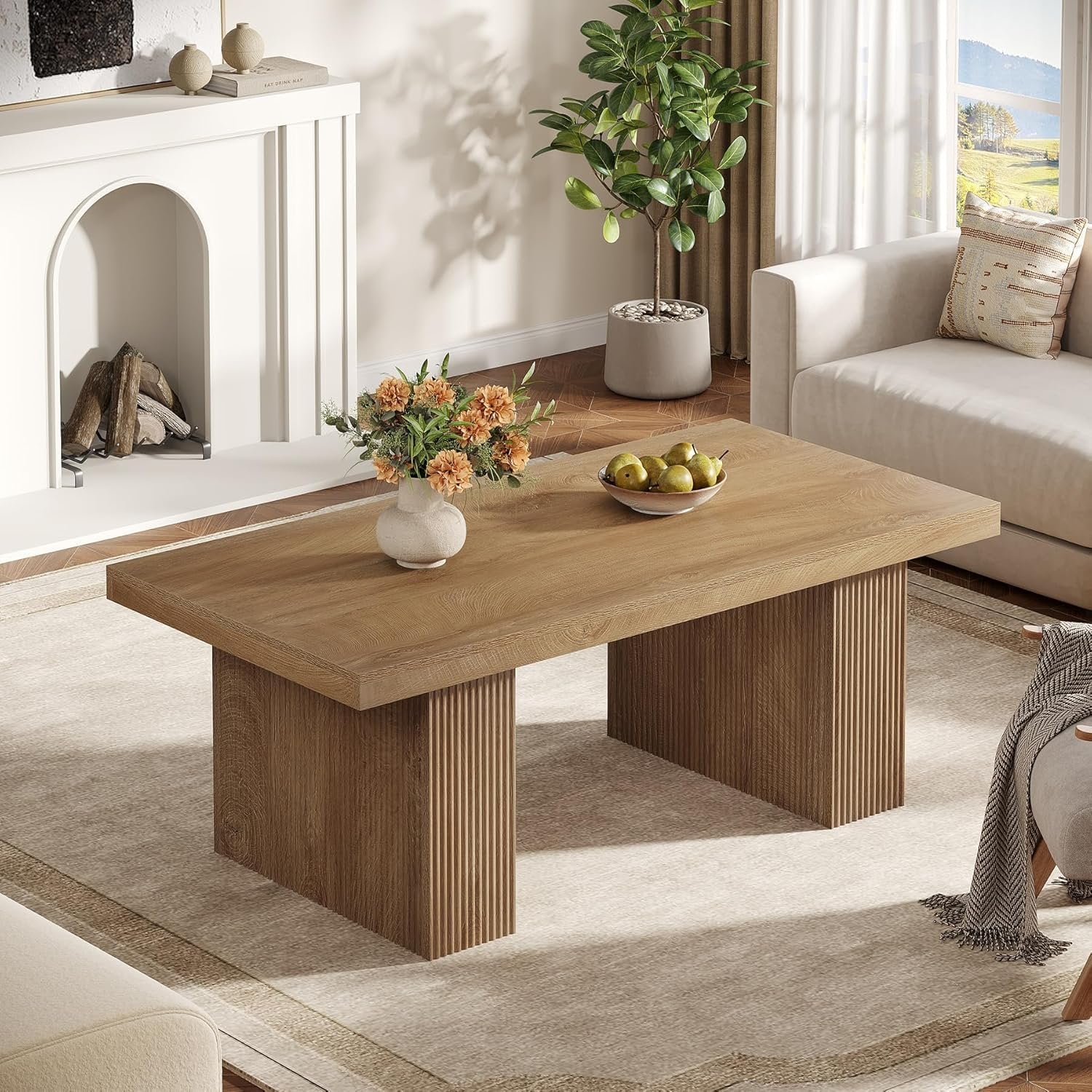 TribesignsTable basse de 120 cm, Table de salon rectangulaire au design rustique de ferme marron