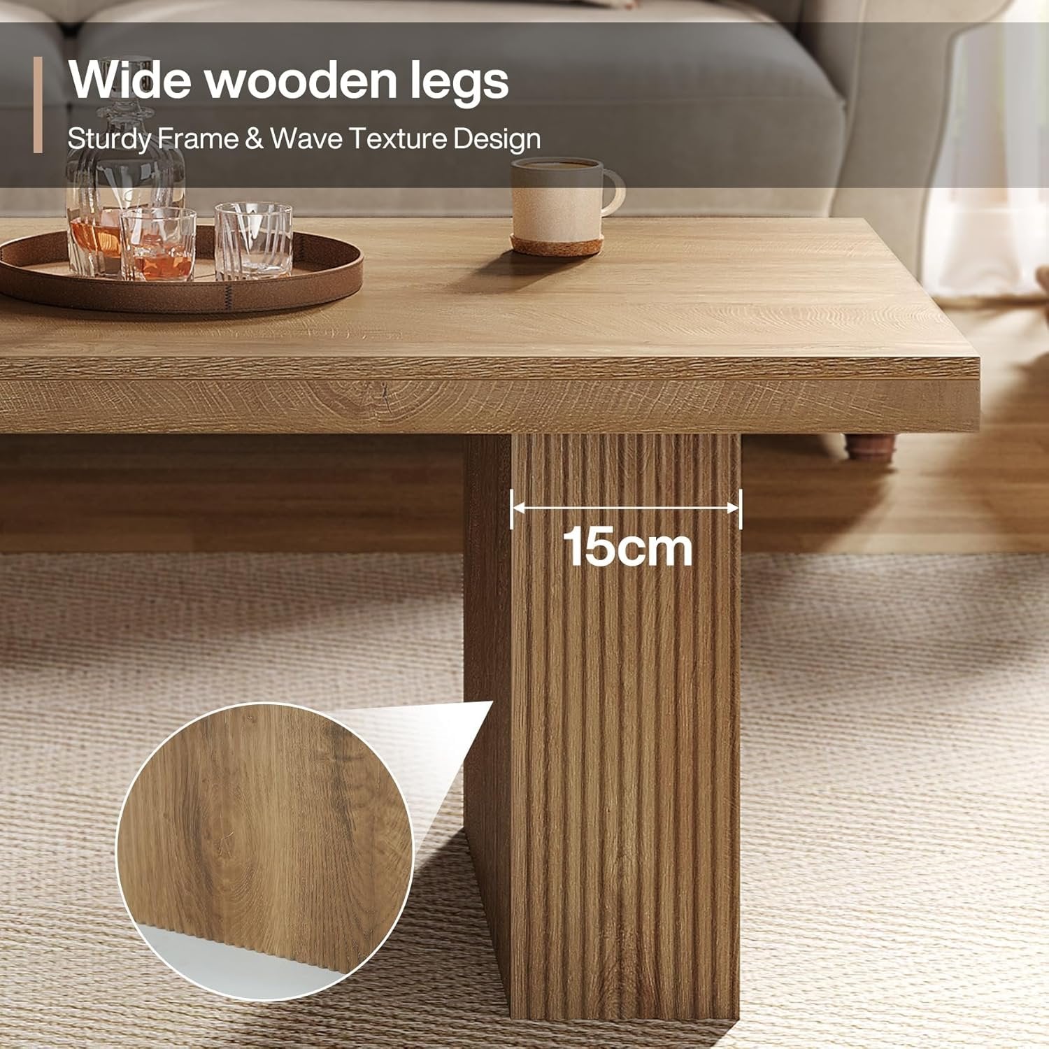 TribesignsTable basse de 120 cm, Table de salon rectangulaire au design rustique de ferme marron