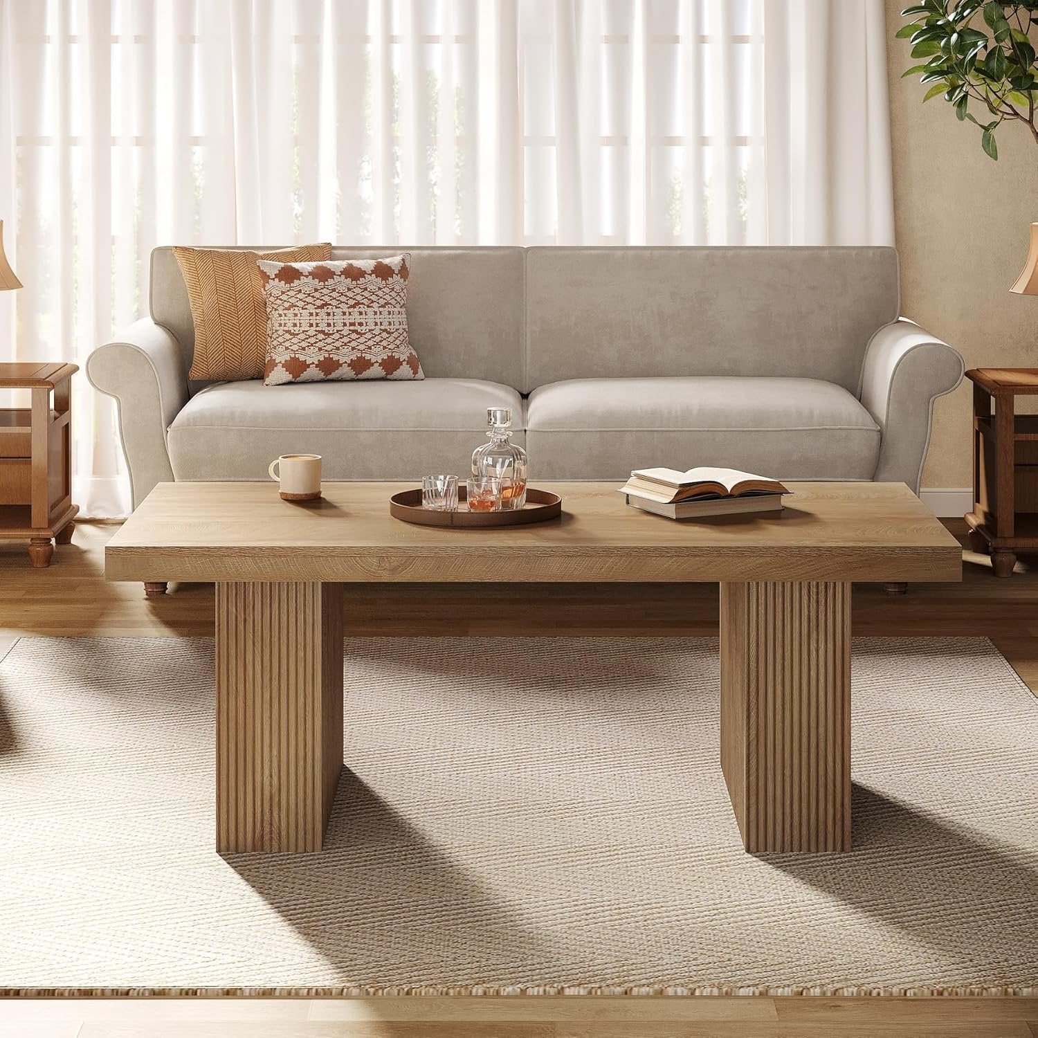TribesignsTable basse de 120 cm, Table de salon rectangulaire au design rustique de ferme marron